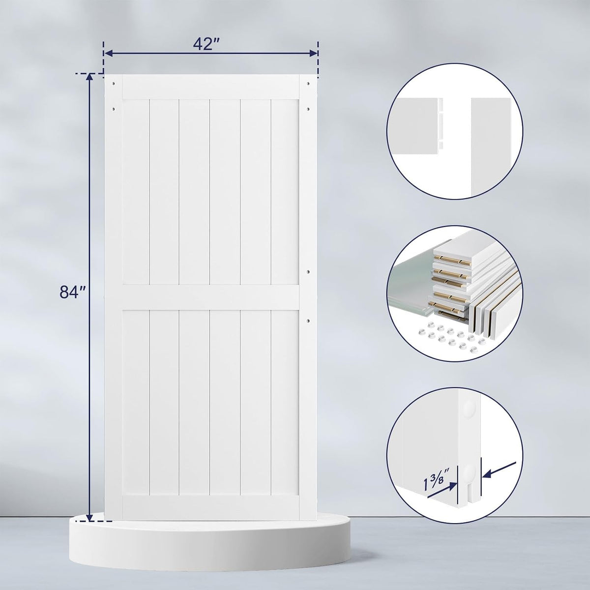 SMARTSTANDARD 42" x 84" White Sliding Barn Door with 7FT Black Hardware | Pre-Drilled Ready to Assemble, Waterproof PVC Coating, H-Frame