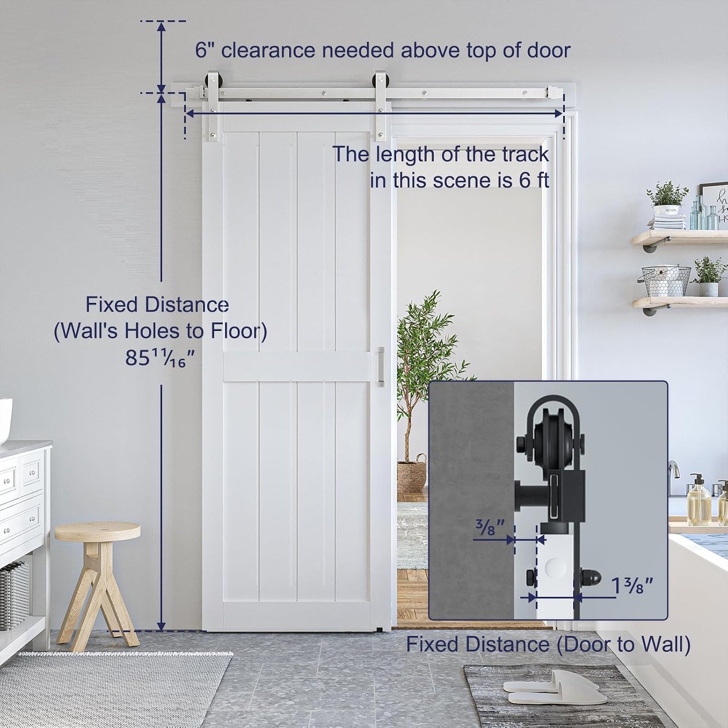 SMARTSTANDARD 28" x 84" White Sliding Barn Door with 5FT Silver Hardware | Pre-Drilled Ready to Assemble, Waterproof PVC Coating, H-Frame
