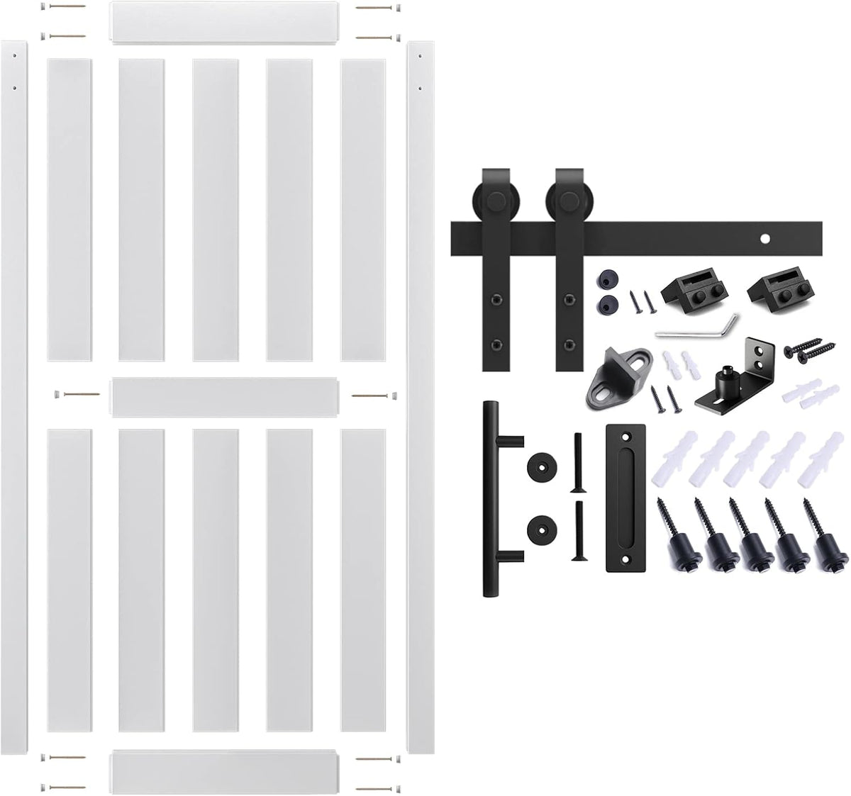 ALAMEDADT 36''x84'' Sliding Barn Door with 6.6 Ft Barn Door Hardware Kit& Handle& Floor Guides,Pre-Drilled Holes Easy Assembly - Include Installation Manual, Water-Proof PVC Surface, H-Frame, White