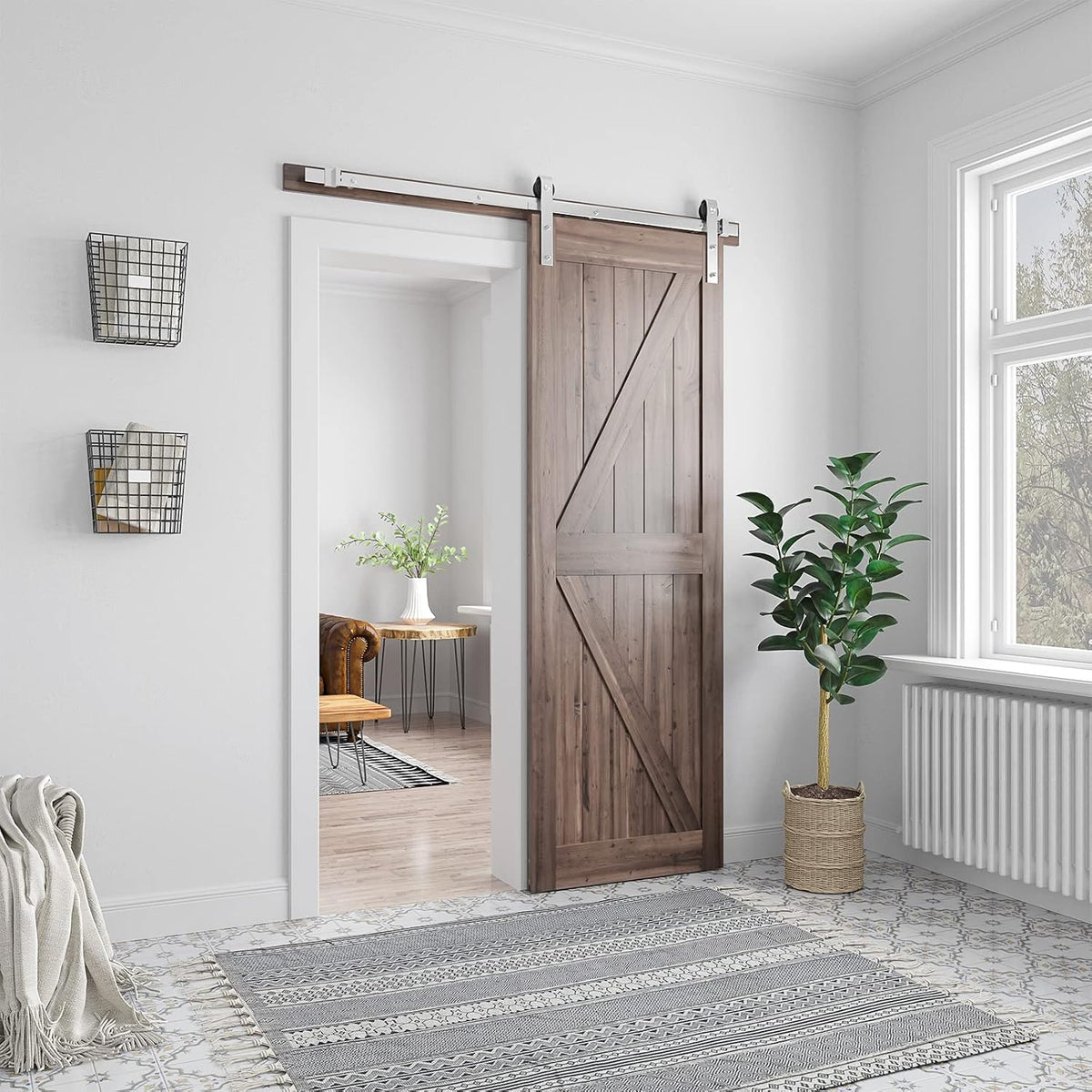 SMARTSTANDARD 5 Feet Brushed Nickel Barn Hardware Kit, Fit 30" W Door