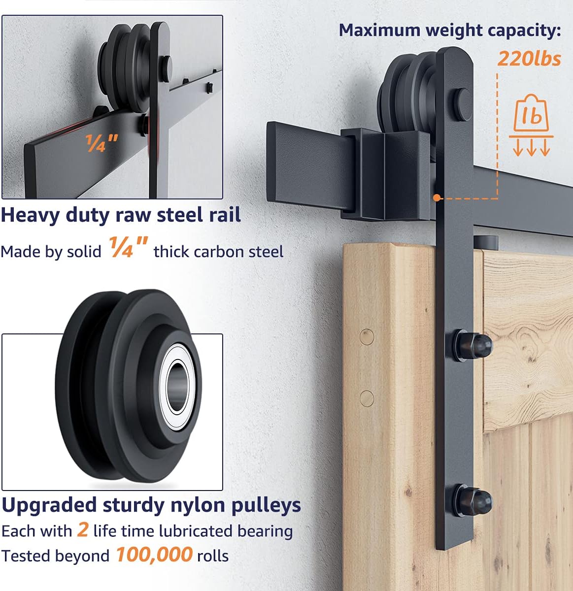 SMARTSTANDARD 10 FT Double Barn Door Hardware Kit, Fit 30" W Door Panel