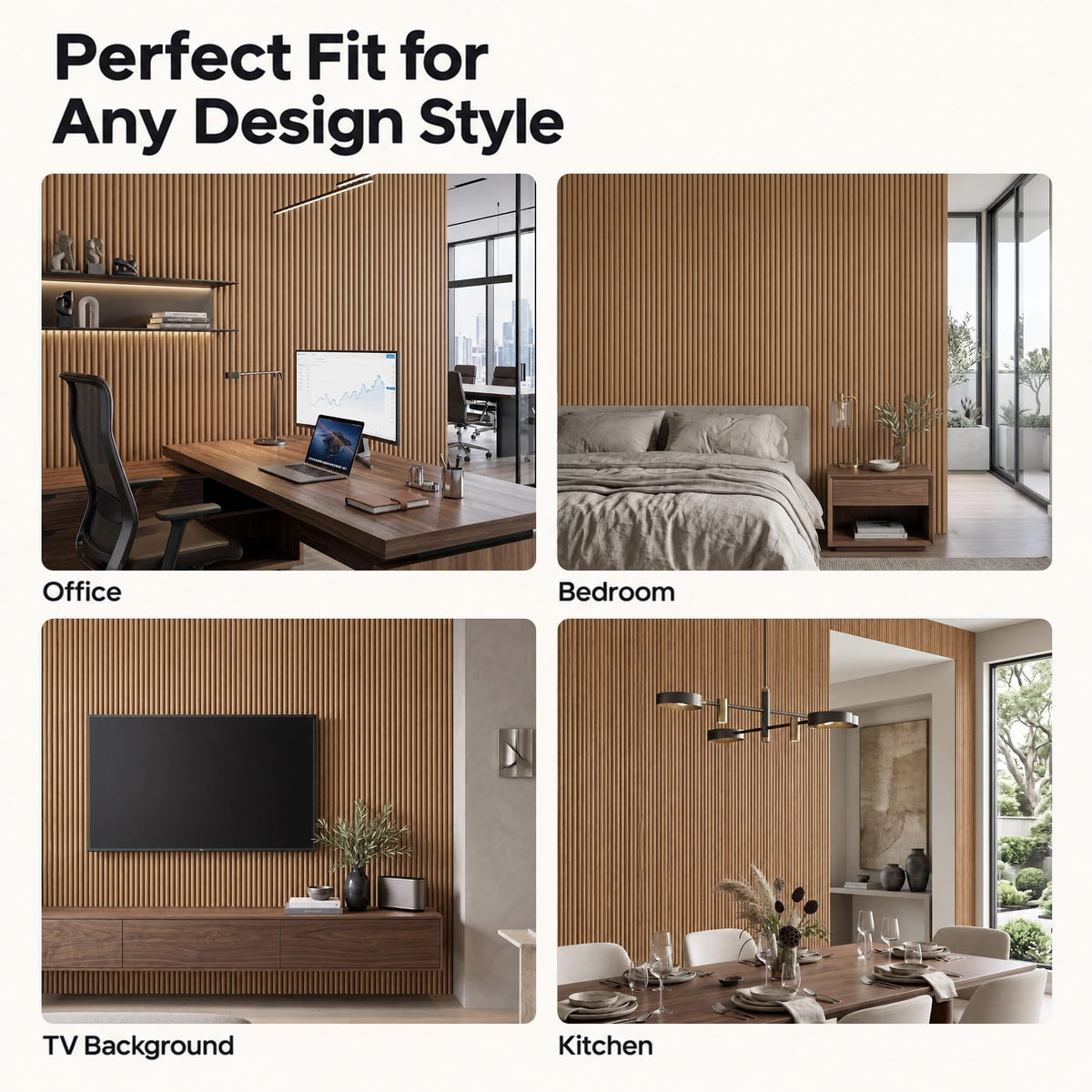 SMARTSTANDARD Wood Fluted Acoustic Wall Panels, 94x5.9in, 6Pcs, Classic Oak