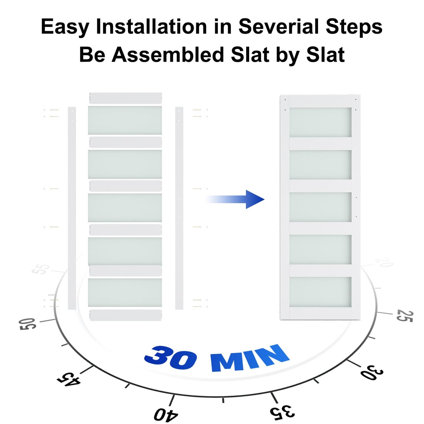 SmartStandard 40 x 96 in Glass Barn Door with 7FT Sliding Hardware Kit & Handle, Pre-Drilled Ready to Assemble, Waterproof PVC Coating, White, 5-Panel Glass