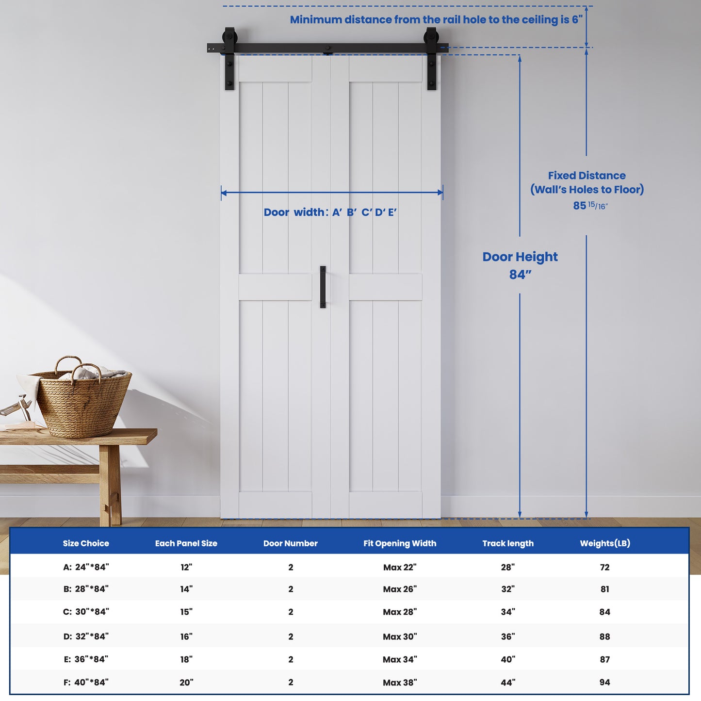 SMARTSTANDARD Bifold Barn Door 24" x 84", MDF Bi-Fold Sliding Closet Doors Hardware Kit, Included, Pre-Finished Easy Assembly, Water-Proof PVC Surface & Save Space, H-Frame, 28" Track for 2 Doors