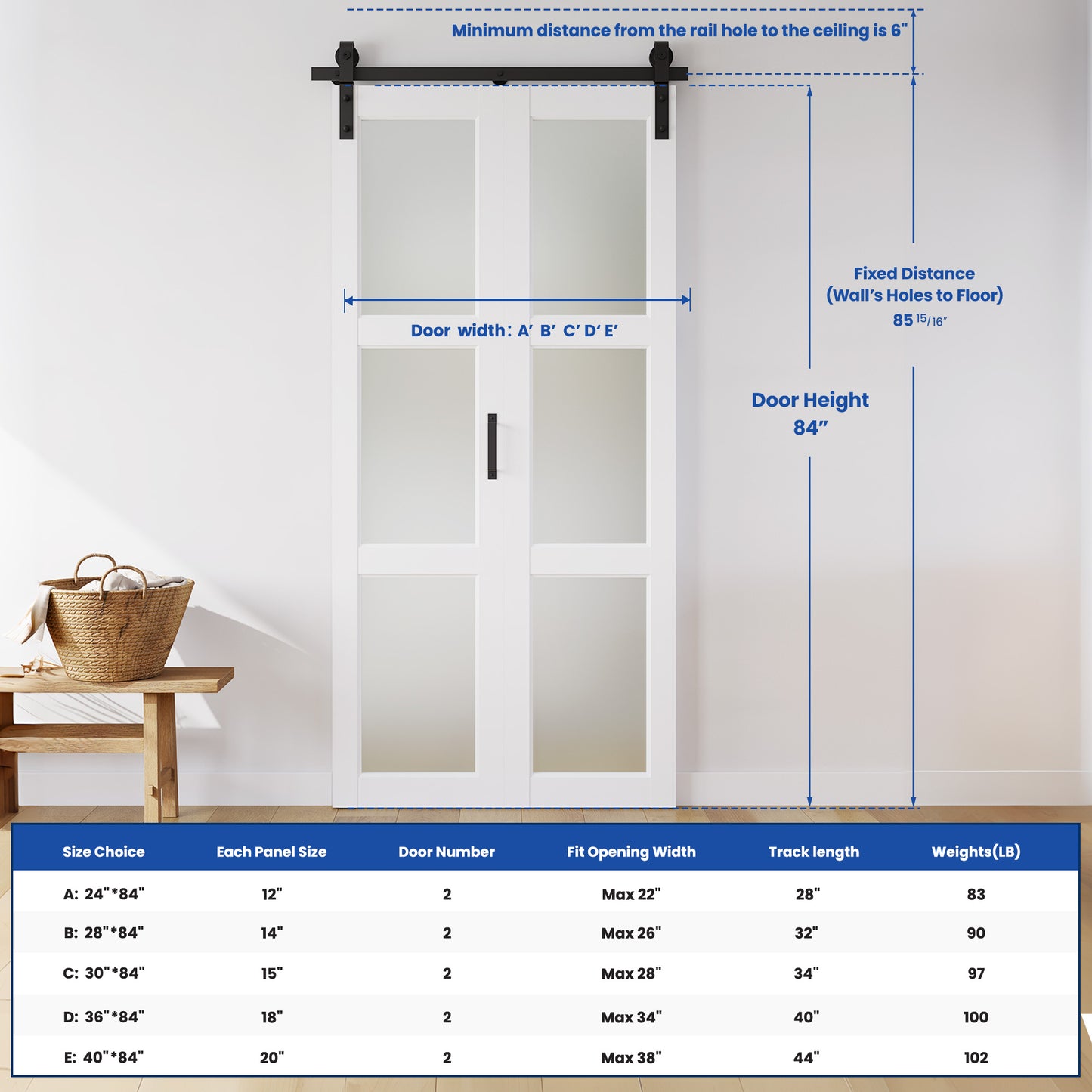 SMARTSTANDARD 24 x 84in Frosted Glass Bifold Barn Door with Hardware Kit, Pre-Drilled Holes Easy Assembly -Solid Barn Doors Slab Covered with Water-Proof PVC Surface, White