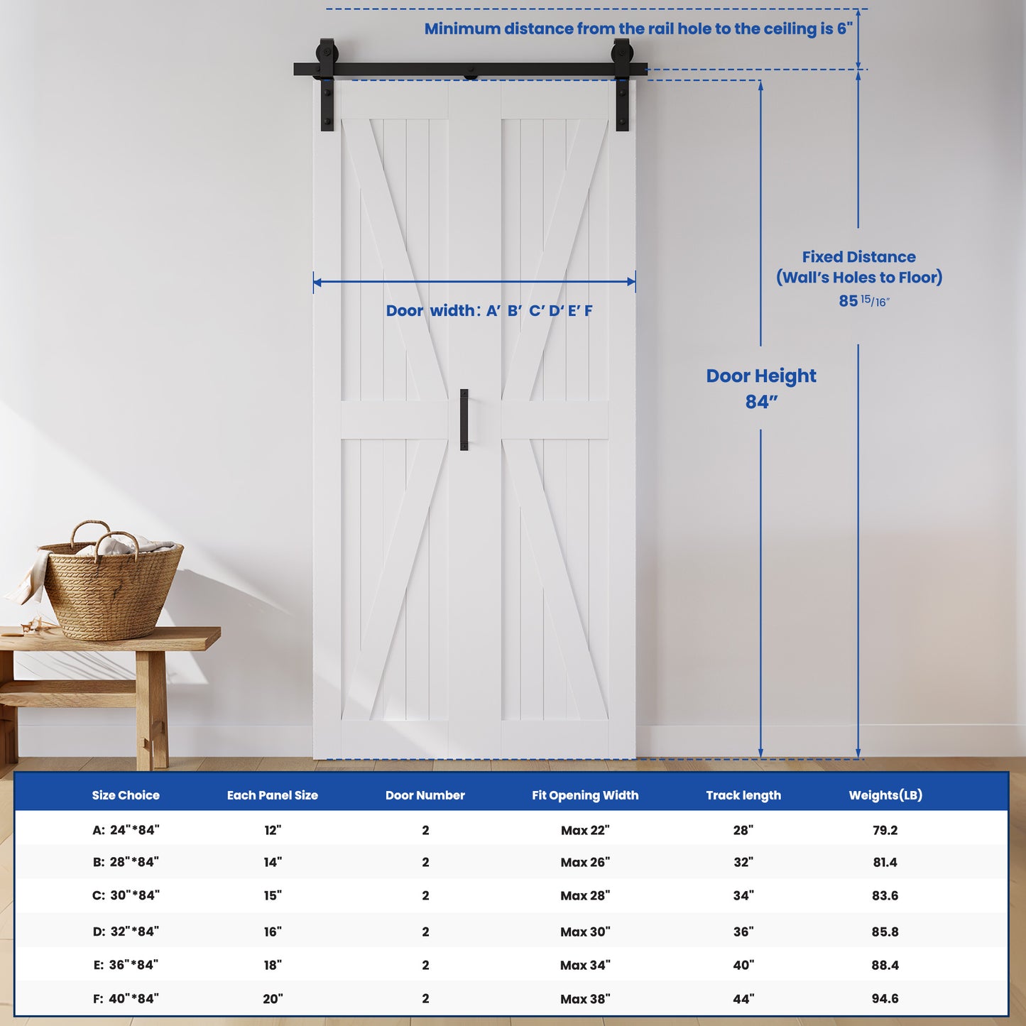SMARTSTANDARD 30" x 84" Bifold Sliding Barn Door, K Shaped Panel with Sliding Hardware Kit Set, Finished Closet Door Slab, 2.83FT Track for 2 Doors, MDF, White