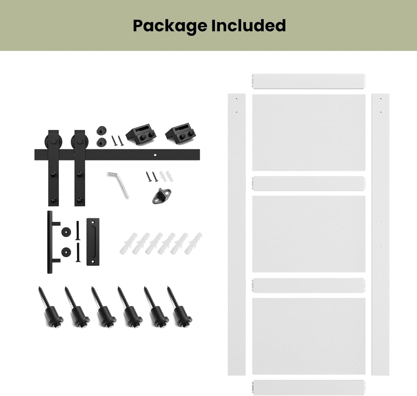 SMARTSTANDARD 40in x 84in Sliding Barn Door with 7FT Hardware Track,3 Panel | Waterproof PVC Surface, Pre-Drilled Holes Easy to Assemble, White, Solid, MDF