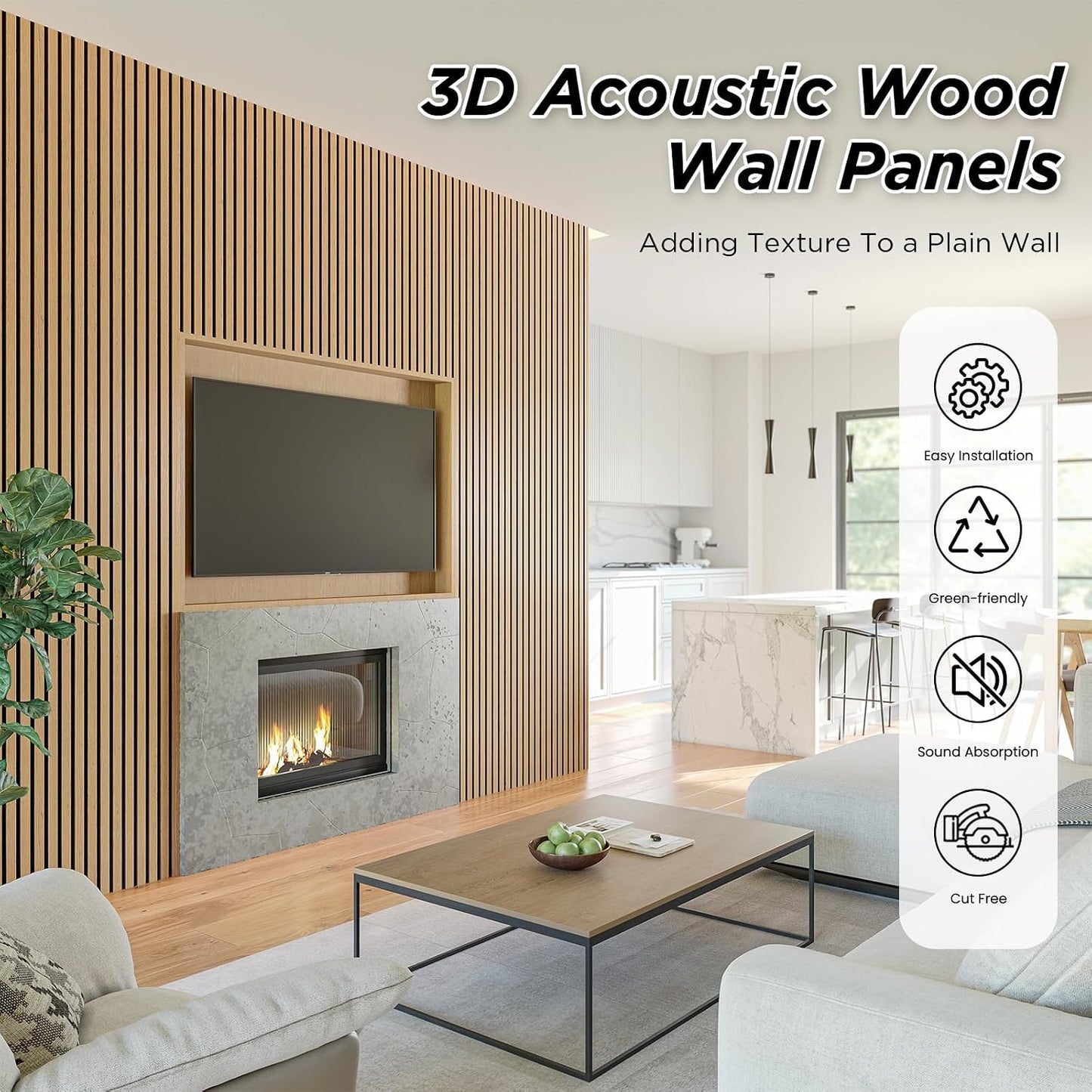 SMARTSTANDARD 2 Pack 106" x 20.5" Wood Slat Wall Panels, American Oak | Soundproof Wooden Wall Panels, Acoustic Wood Panels for Wall, 3D Fluted Wood Panels for Interior Wall Decor