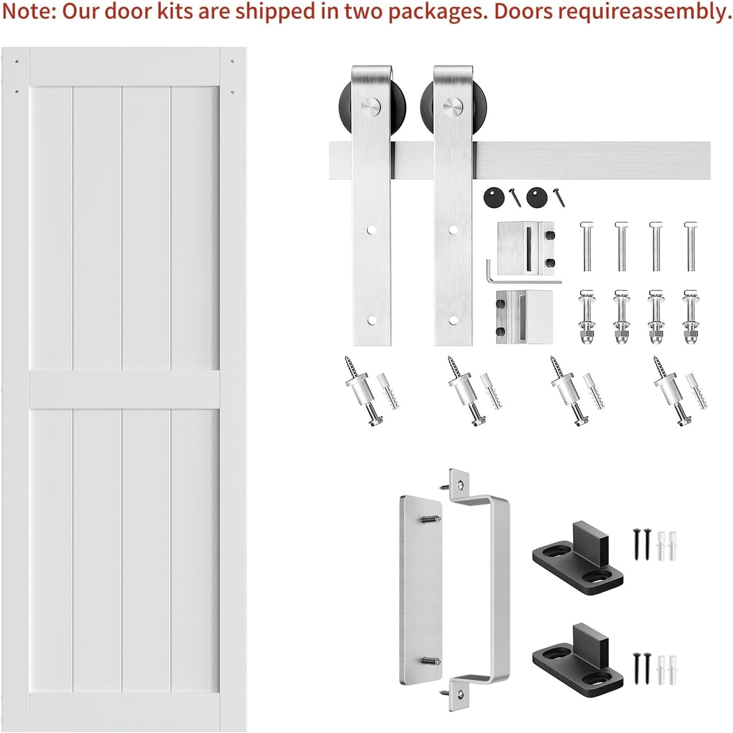 SMARTSTANDARD 28" x 84" White Sliding Barn Door with 5FT Silver Hardware | Pre-Drilled Ready to Assemble, Waterproof PVC Coating, H-Frame