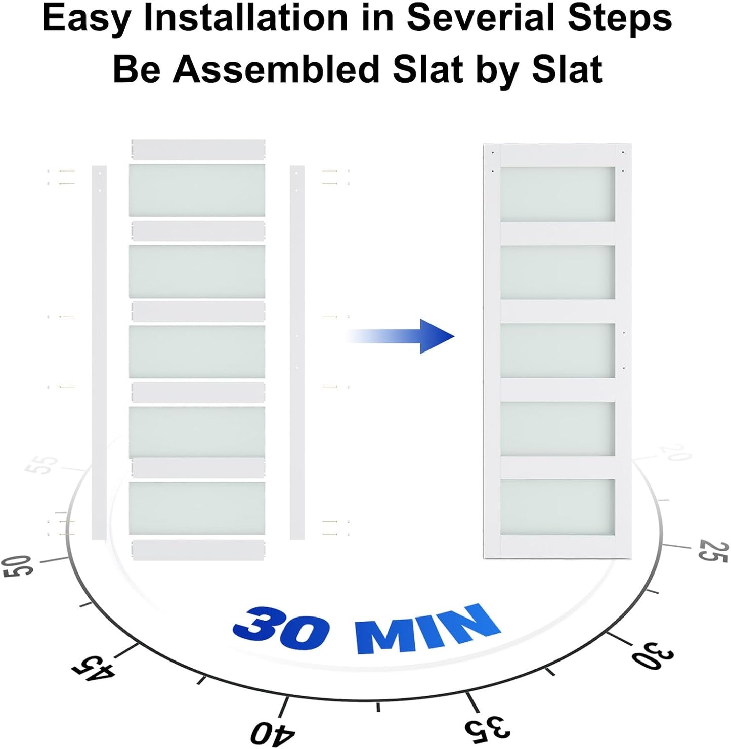 SMARTSTANDARD 42 x 84 in Glass Barn Door with 7FT Sliding Hardware Kit | Pre-Drilled Ready to Assemble, Waterproof PVC Coating, White, 5-Panel Glass