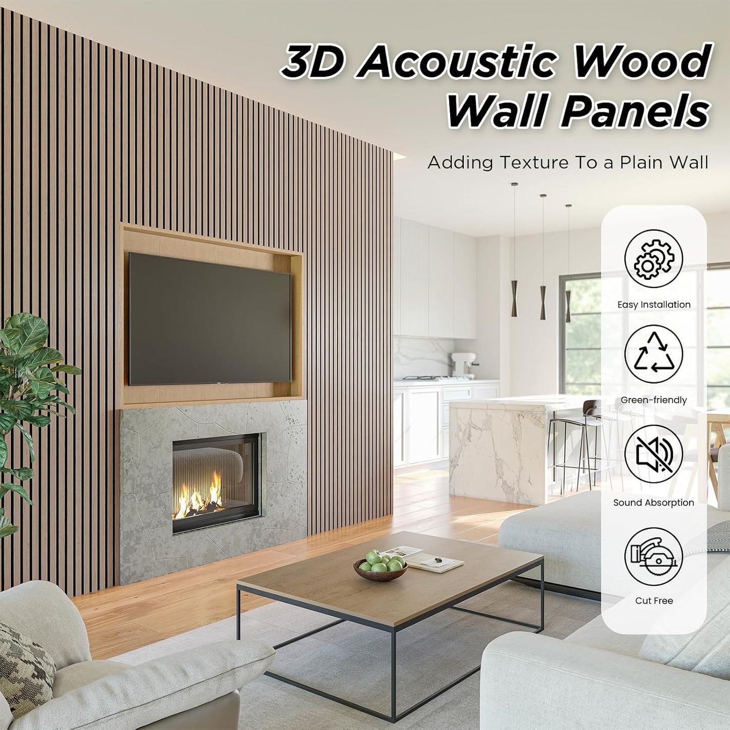SMARTSTANDARD 4 Pack 106" x 12.6" Wood Slat Wall Panels, Walnut