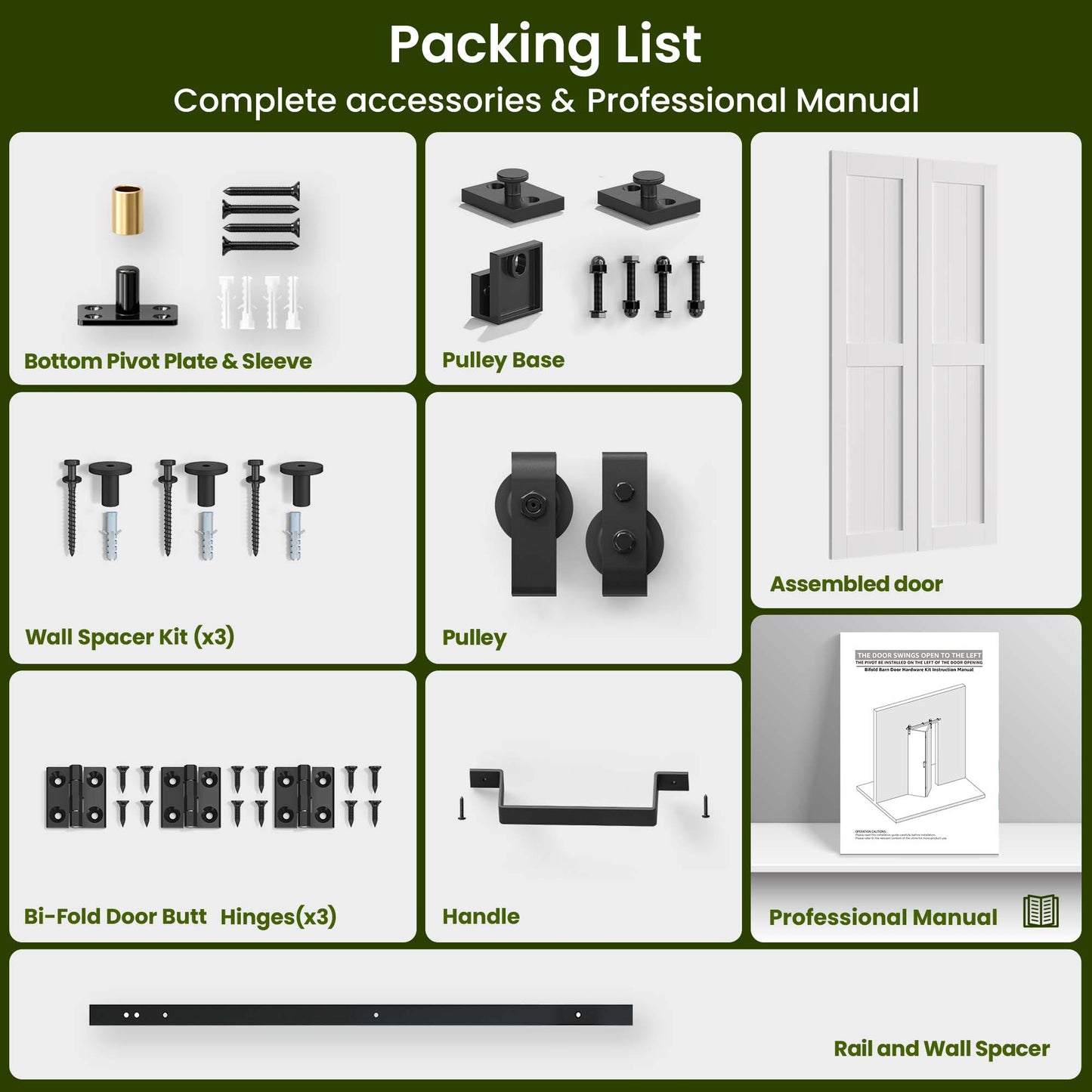SMARTSTANDARD Bifold Barn Door 28'' x 84'',Bi-Fold Sliding Closet Doors | Hardware Kit Included,32'' Track Kit for 2 Doors,Waterproof & Quiet,Pre-Drilled Holes Easy Assembly,White