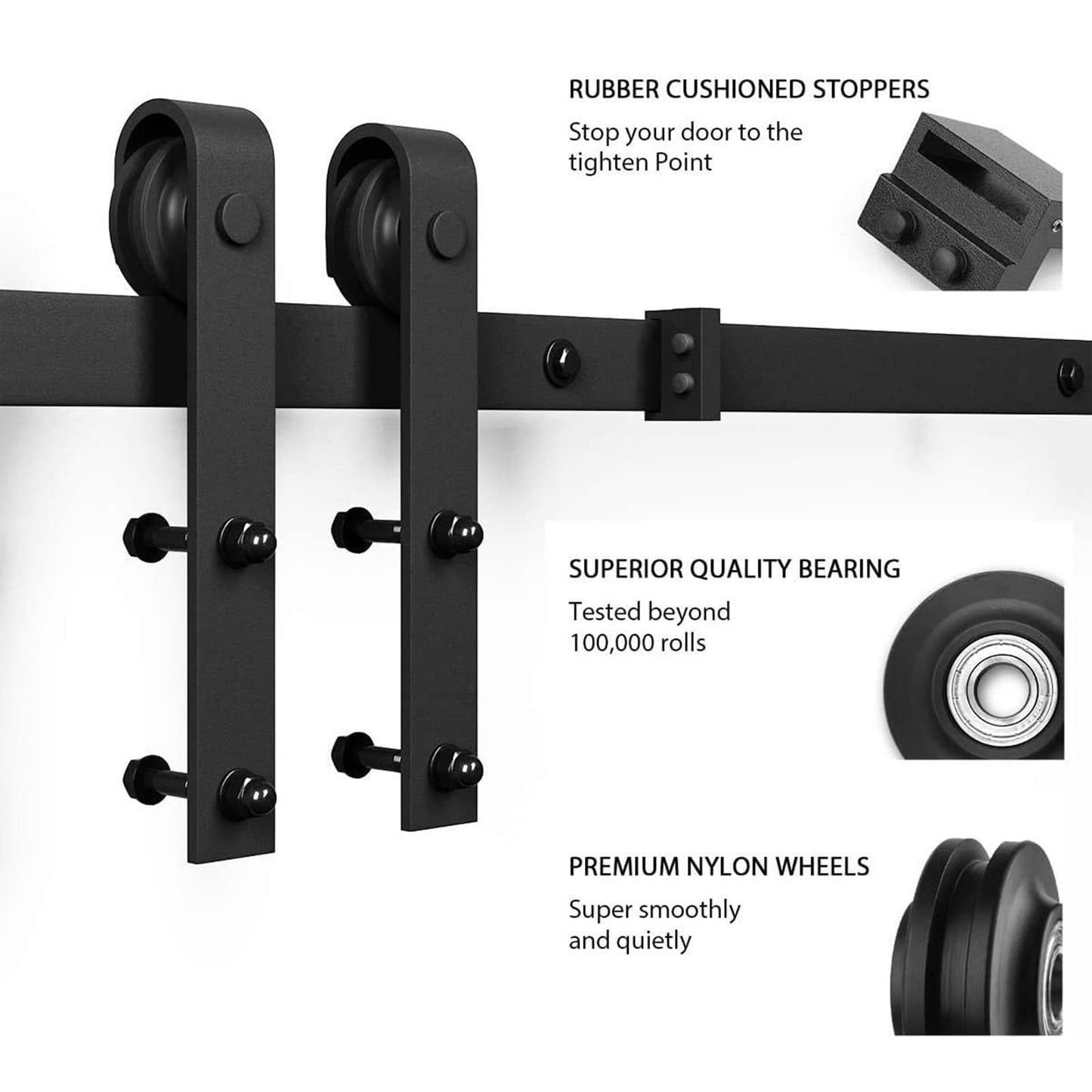 SmartStandard 40 x 96 in Glass Barn Door with 7FT Sliding Hardware Kit & Handle, Pre-Drilled Ready to Assemble, Waterproof PVC Coating, White, 5-Panel Glass