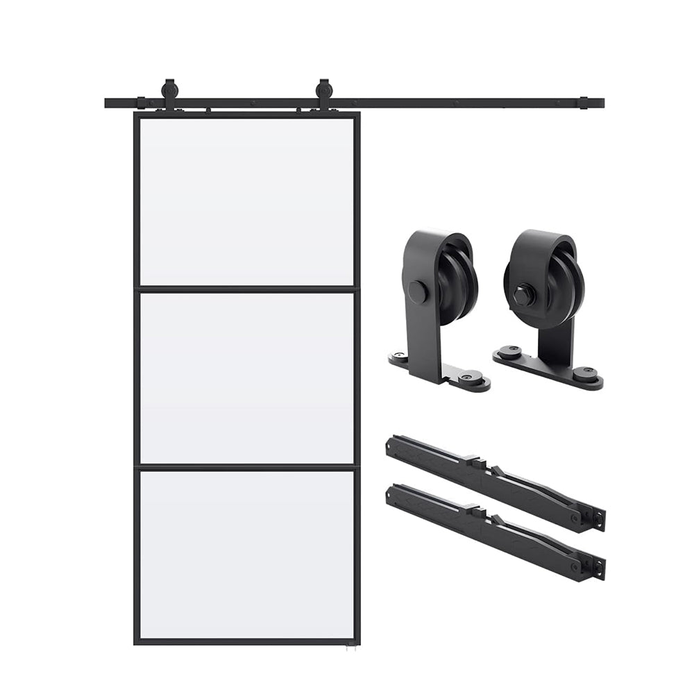 Glass Sliding Barn Door with Hardware Kit & Soft Close Mechanism