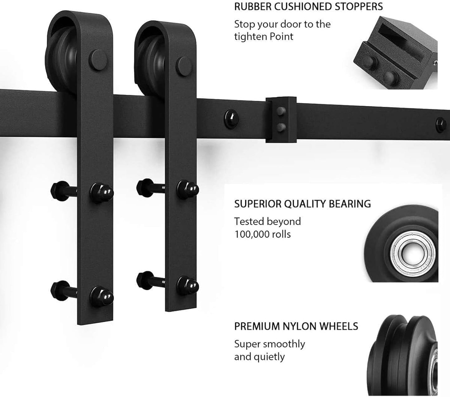 SMARTSTANDARD 42 x 84 in Glass Barn Door with 7FT Sliding Hardware Kit | Pre-Drilled Ready to Assemble, Waterproof PVC Coating, White, 5-Panel Glass