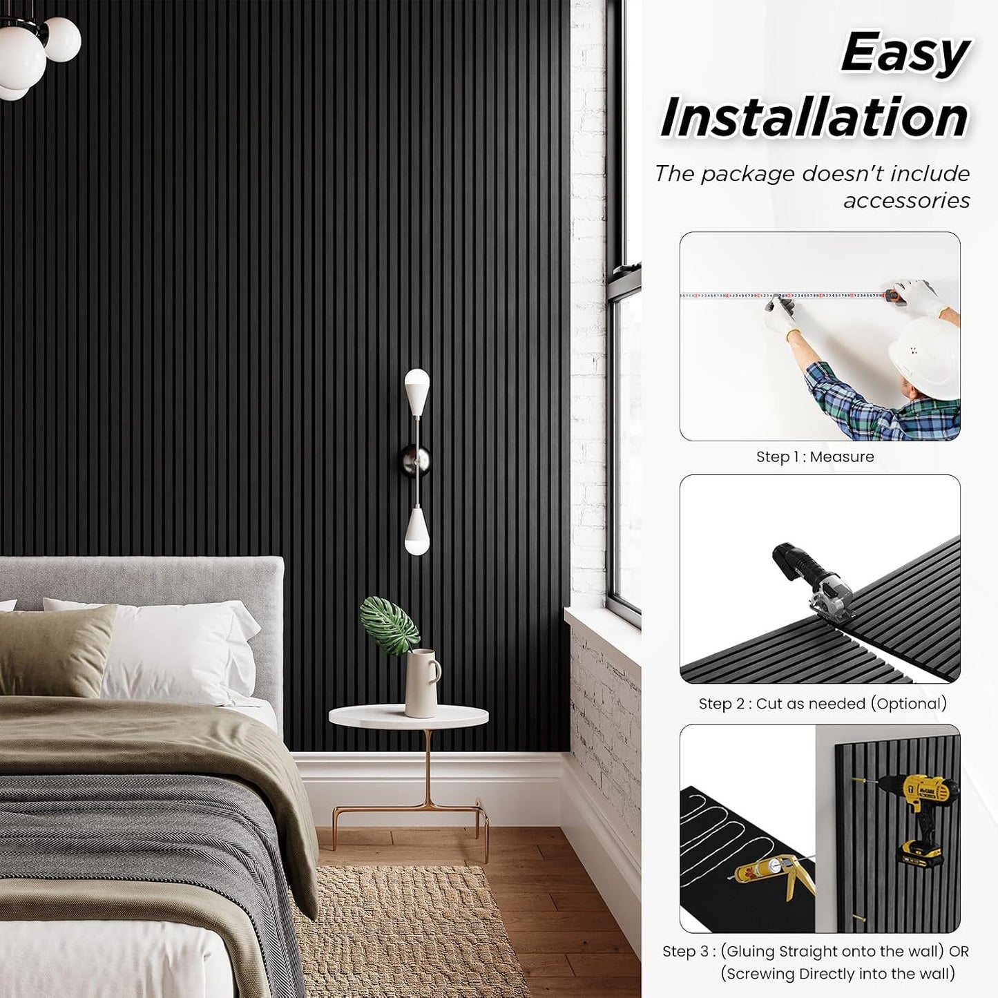 SMARTSTANDARD 4 Pack 106" x 12.6" Wood Slat Wall Panels, Deep Gray | Soundproof Wooden Wall Panels, Acoustic Wood Panels for Wall, 3D Fluted Wood Panels for Interior Wall Decor, Dark Gray