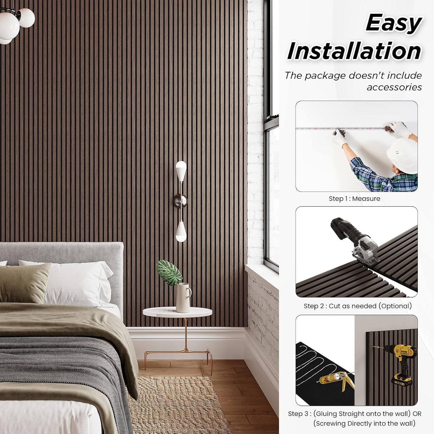 SMARTSTANDARD 4 Pack 105.9" x 12.6" Wood Slat Wall Panels, Dark Walnut | Soundproof Wooden Wall Panels, Acoustic Wood Panels for Wall, 3D Fluted Wood Panels for Interior Wall Decor, Dark Walnut