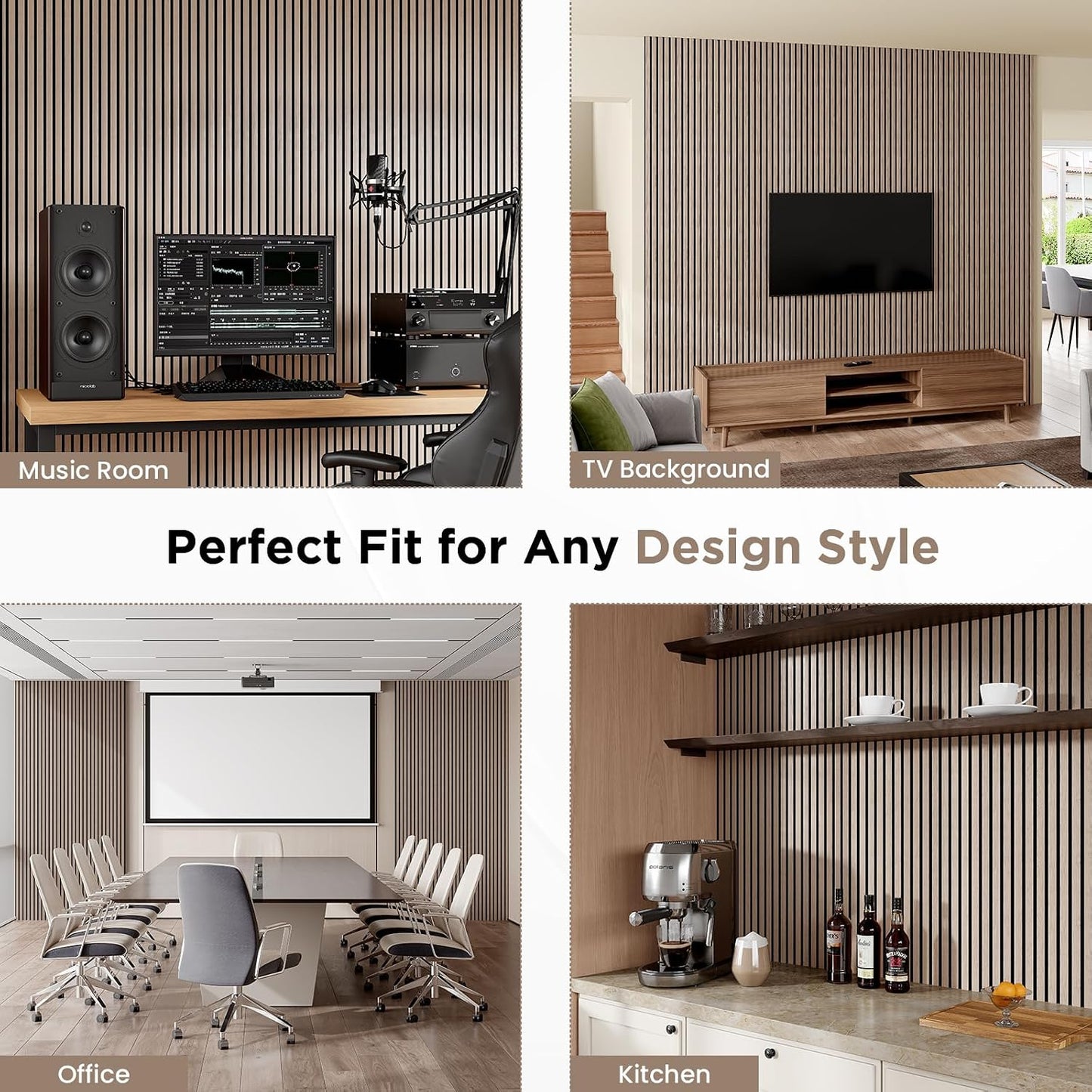 SMARTSTANDARD Wood Slat Acoustic Wall Panels 4 Pack 94"x12.6" Walnut | Noise Reducing and Sound Absorbing, Decorative Slat Panels for Home Studio Office Living Room