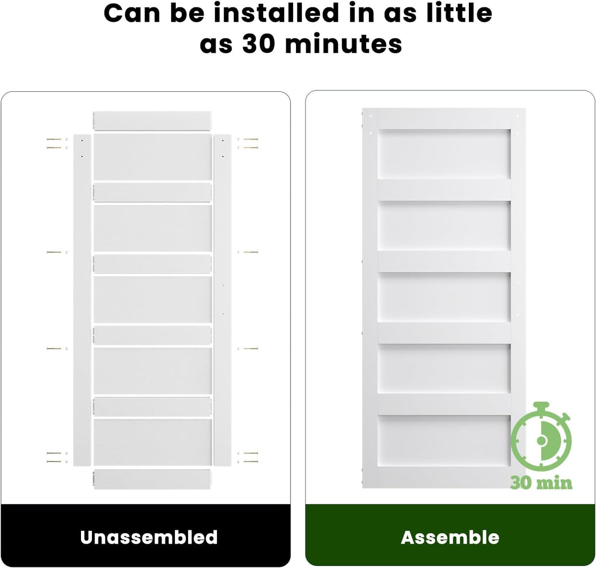 SMARTSTANDARD 32in x 84in Sliding Barn Door with 6FT Hardware Track Kit | Waterproof PVC Surface, Pre-Drilled Holes Easy to Assemble, Solid, MDF, White, 5-Panel