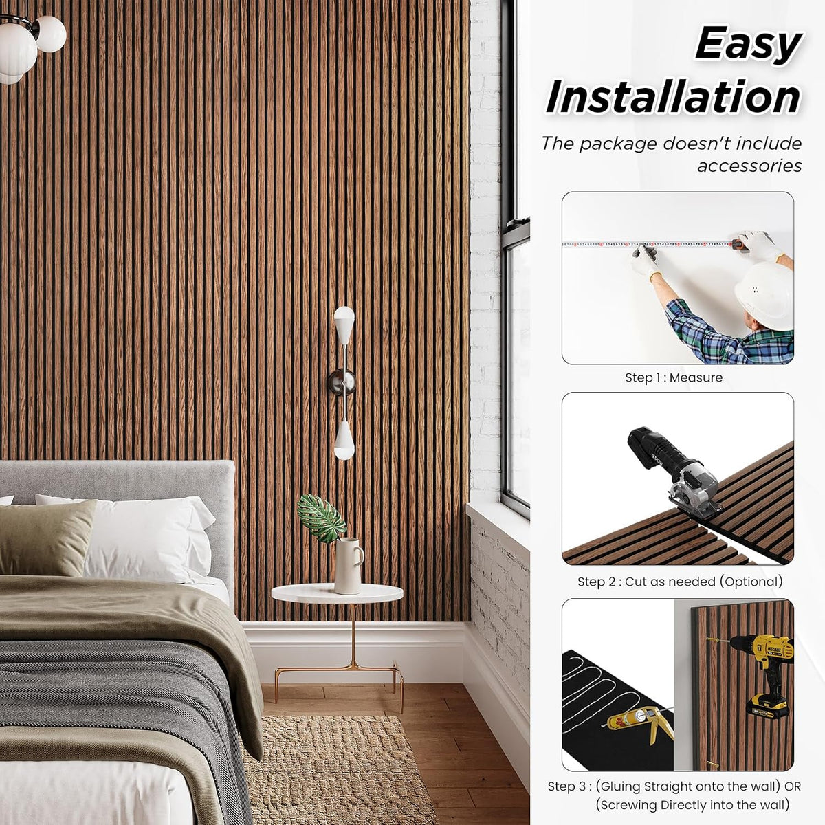 SMARTSTANDARD 4 Pack 105.9" x 12.6" Wood Slat Wall Panels, Classic Brown