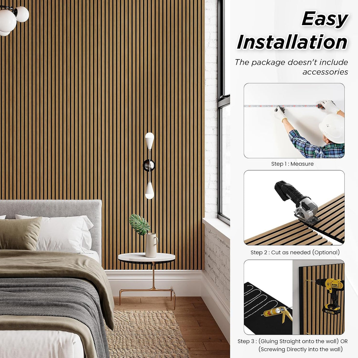 SMARTSTANDARD 2 Pack 105.9" x 12.6" Wood Slat Wall Panels, Classic Oak