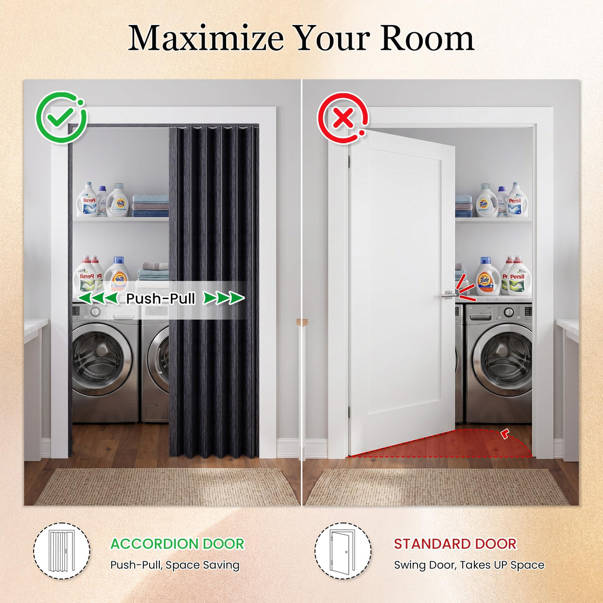 SmartStandard 32" x 80" Accordion Doors Interior, Double Walled, Black