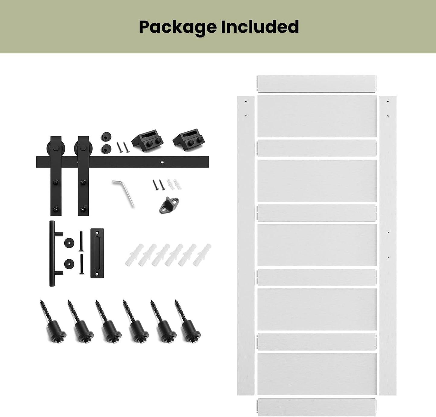 SMARTSTANDARD 40in x 84in Sliding Barn Door with 7FT Hardware Track Kit | Waterproof PVC Surface, Pre-Drilled Holes Easy to Assemble, Solid, MDF, White, 5-Panel