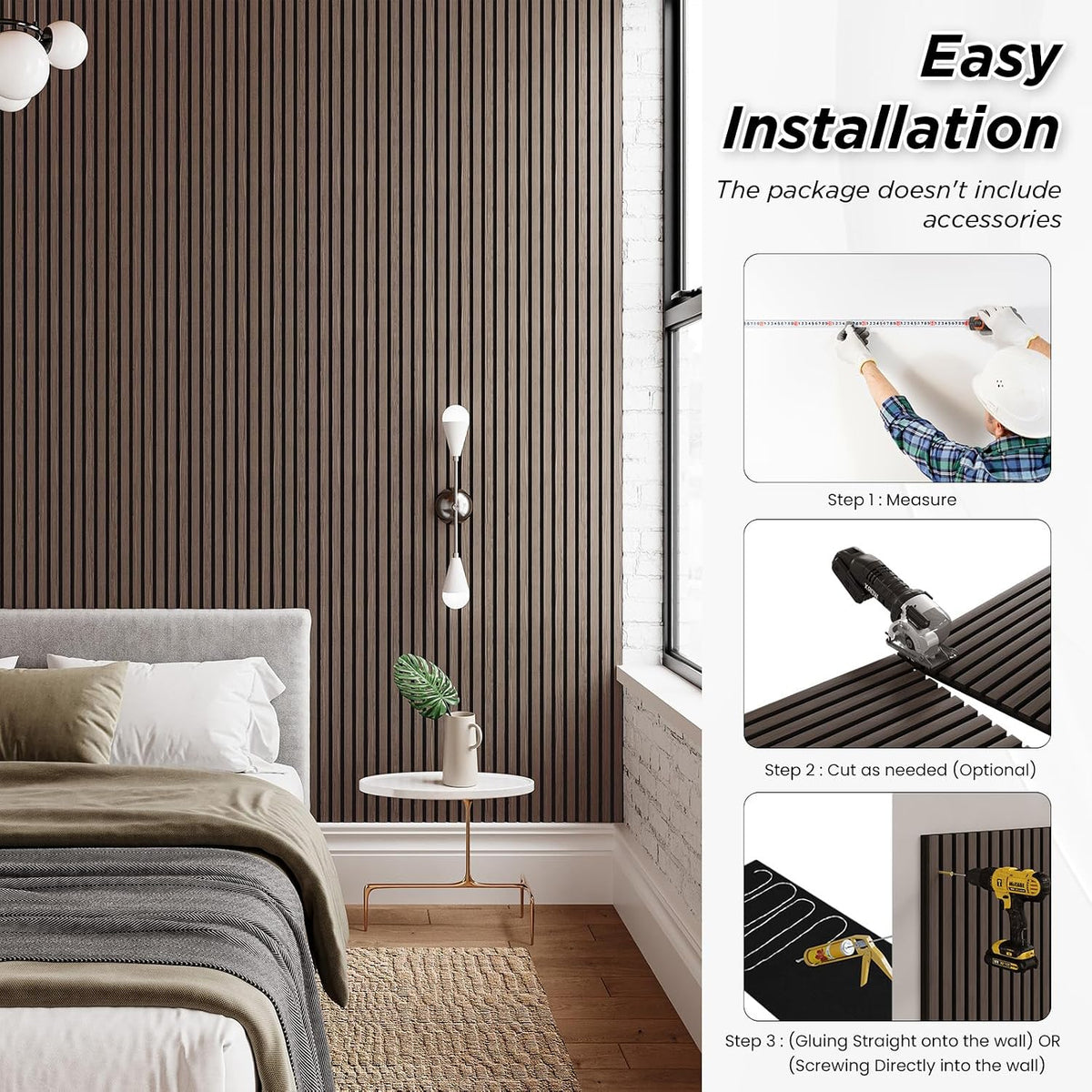 SMARTSTANDARD 2 Pack 106" x 12.6" Wood Slat Wall Panels, Dark Walnut