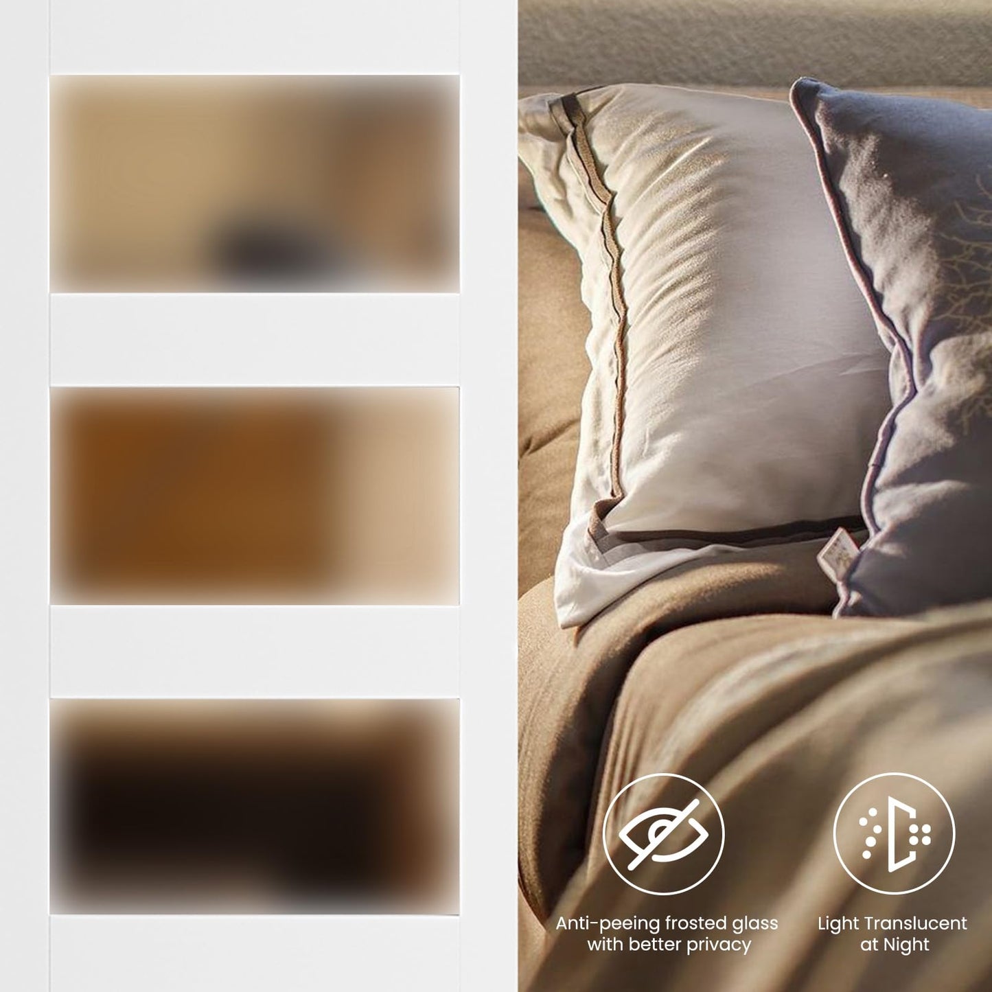 SmartStandard 40 x 96 in Glass Barn Door with 7FT Sliding Hardware Kit & Handle, Pre-Drilled Ready to Assemble, Waterproof PVC Coating, White, 5-Panel Glass