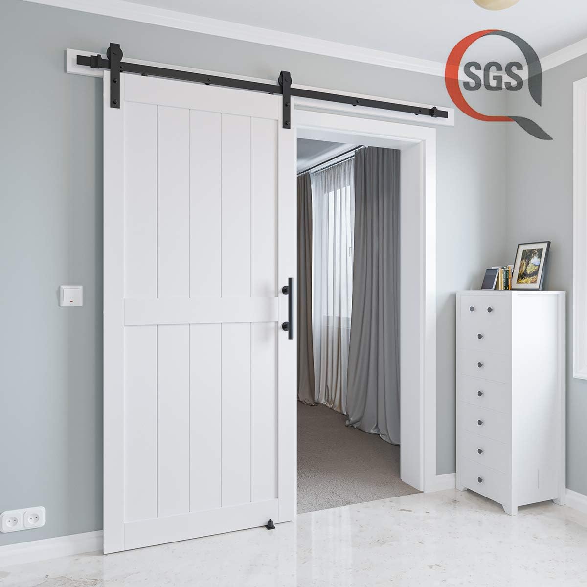 COSHOMER 36 x84in MDF Sliding Barn Door with 6.6ft Barn Door Hardware Kit & Handle