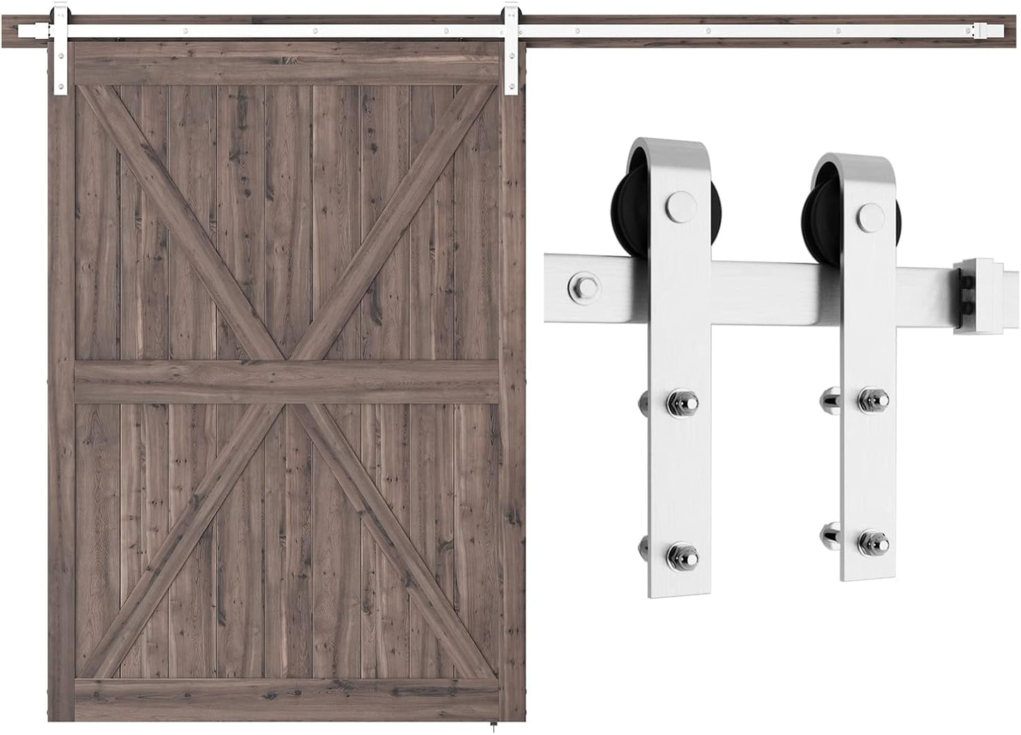 SMARTSTANDARD 10 Feet Brushed Nickel Barn Door Hardware Kit-Heavy Duty Sliding Track-Smoothly and Quietly-Easy to Install-Fit 60" Wide Door Panel (J Shape Hanger)