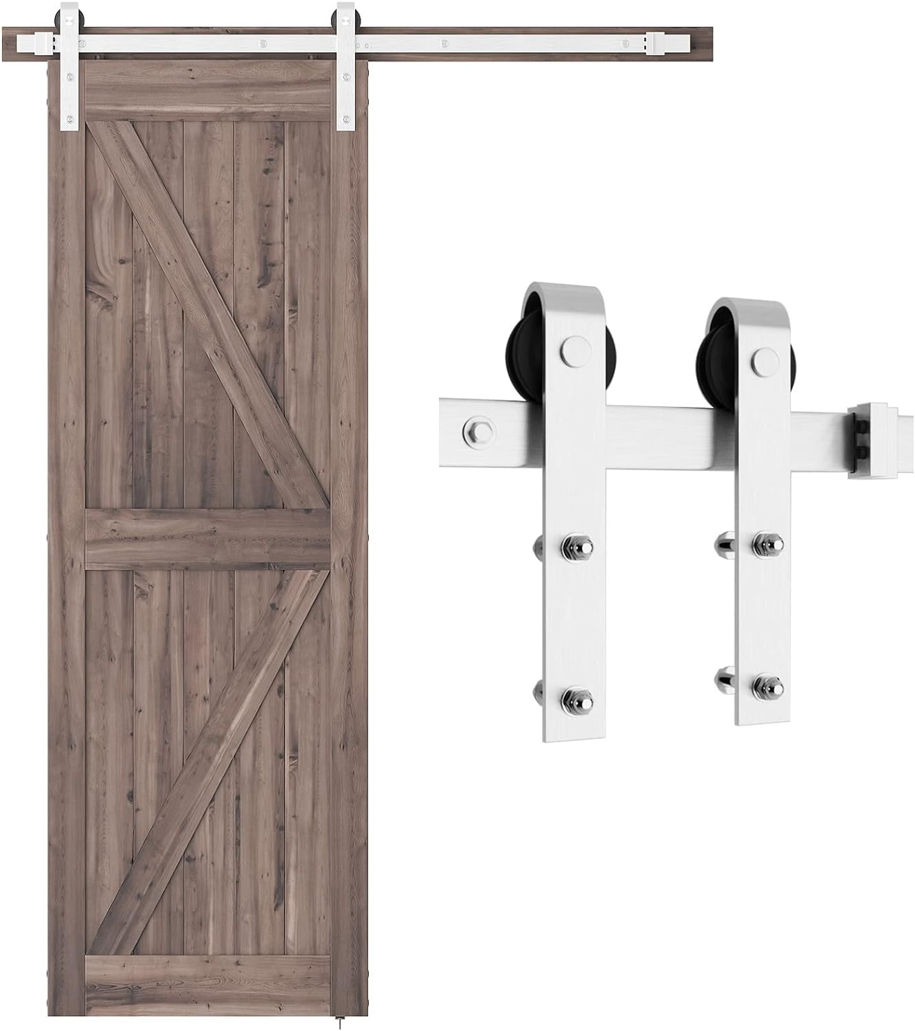 5 Feet Brushed Nickel Barn Door Hardware Kit-Heavy Duty Sliding Track-Smoothly and Quietly-Easy to Install-Fit 30" Wide Door Panel (J Shape Hanger)