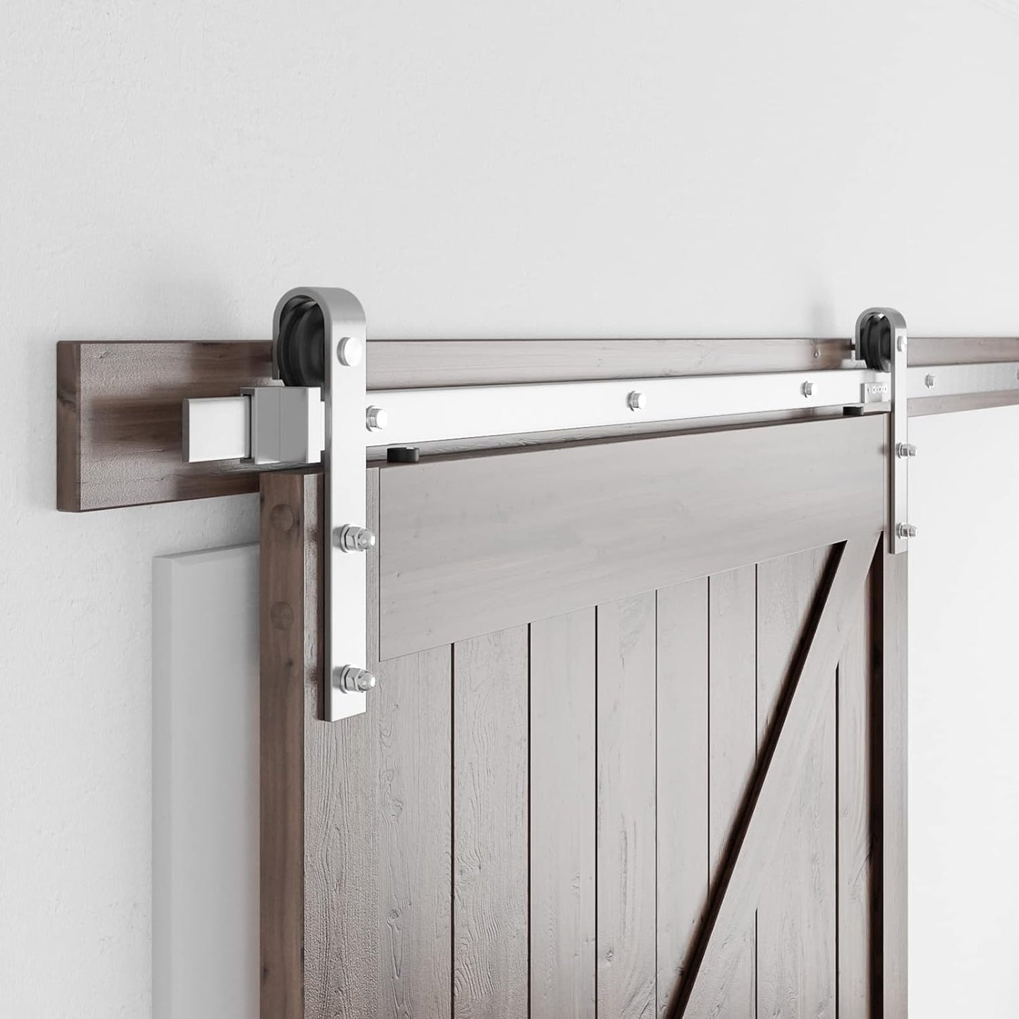 8 Feet Brushed Nickel Barn Hardware Kit-Heavy Duty Sliding Track-Smoothly and Quietly-Easy to Install-Fit 42"-48" Wide Door Panel (J Shape Hanger)