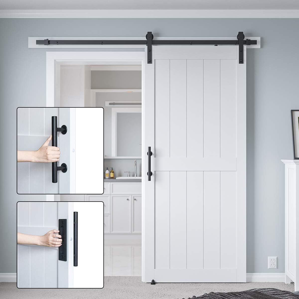 COSHOMER 36 x84in MDF Sliding Barn Door with 6.6ft Barn Door Hardware Kit & Handle