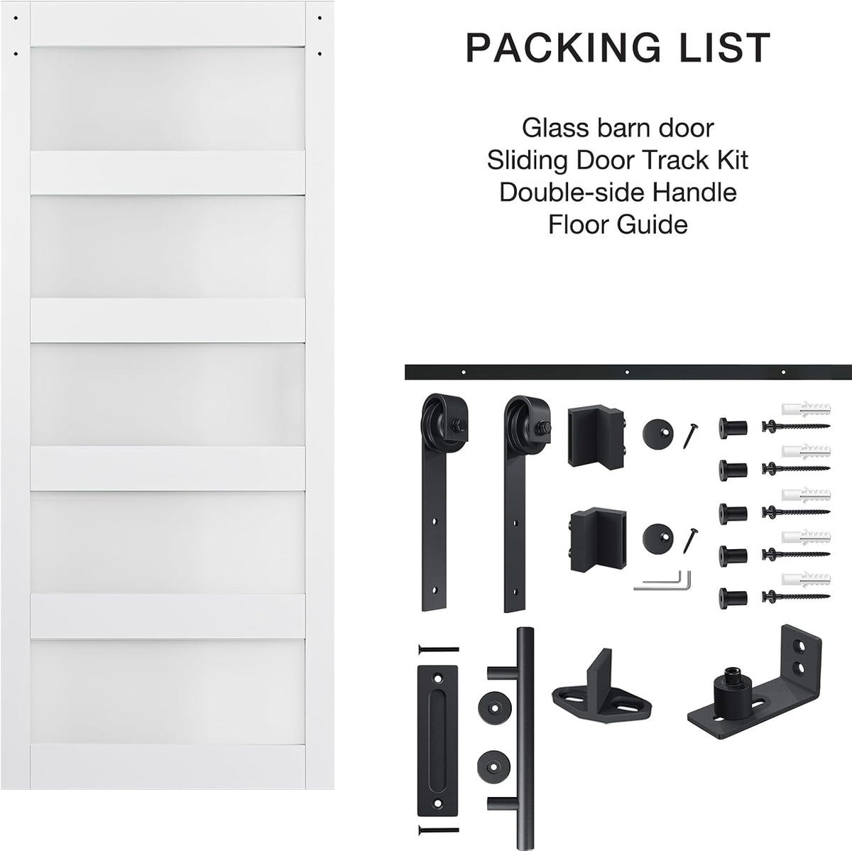 COSHOMER 36in x 84in 5-Panel Sliding Glass Barn Door with 4ft Hardware Kit