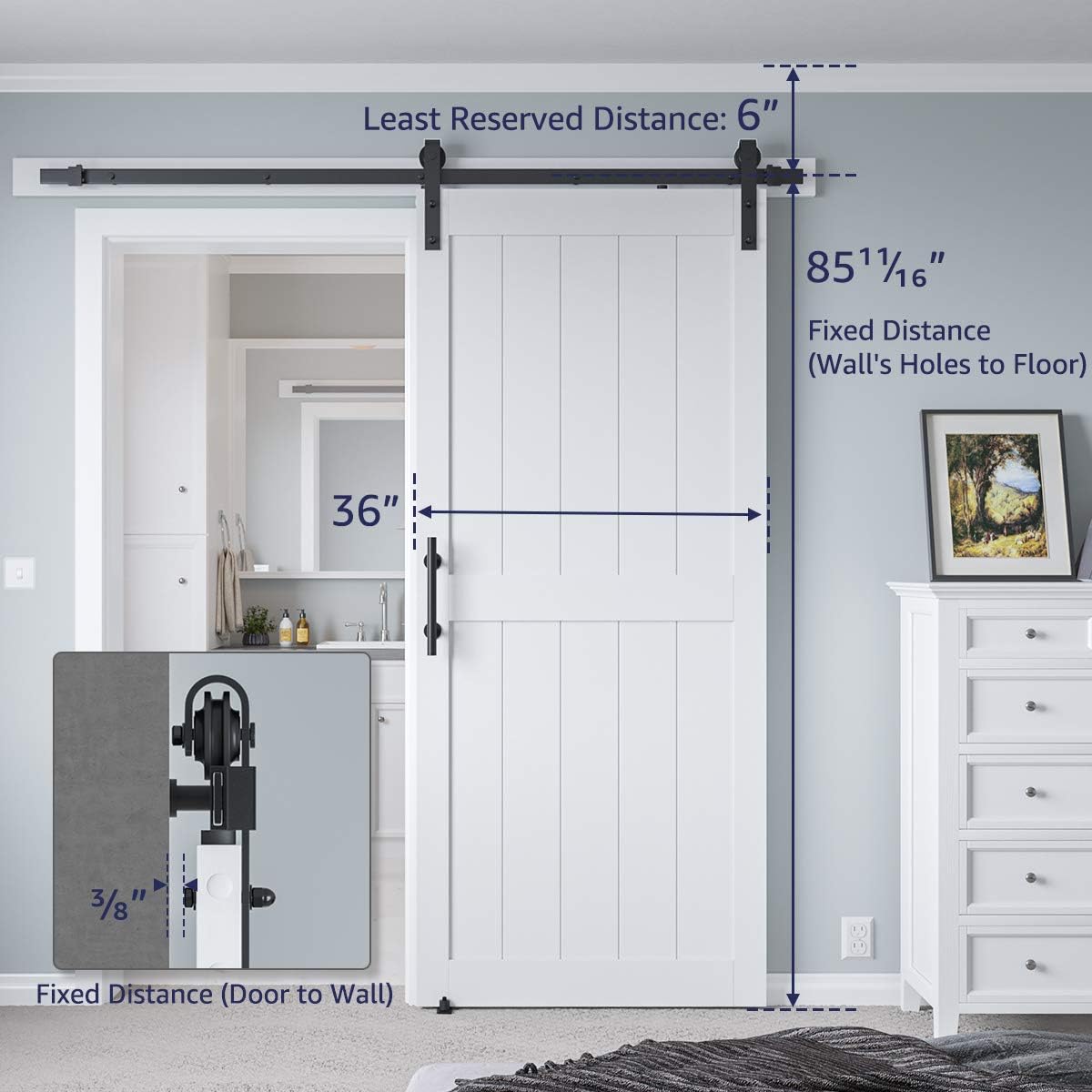 COSHOMER 36 x84in MDF Sliding Barn Door with 6.6ft Barn Door Hardware Kit & Handle