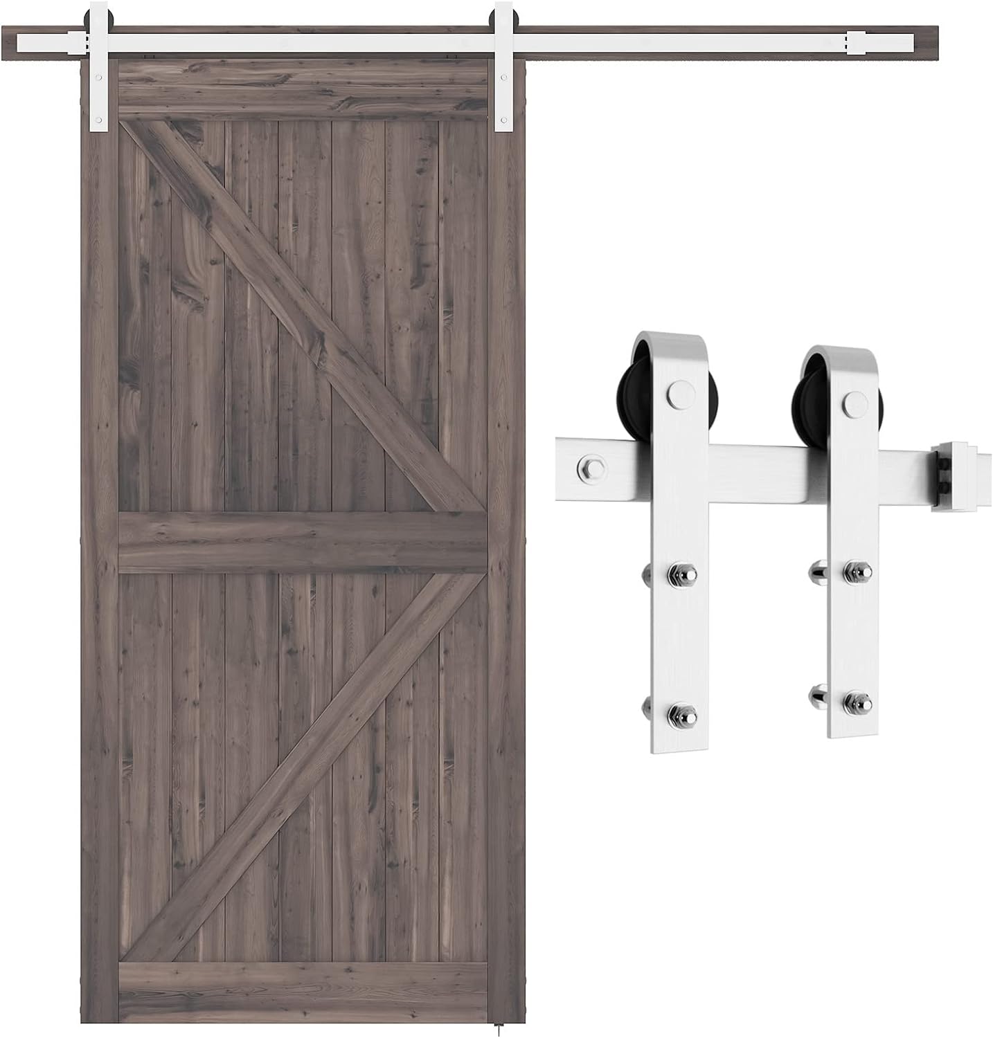 6.6 Feet Brushed Nickel Barn Door Hardware Kit-Heavy Duty Sliding Track-Smoothly and Quietly-Easy to Install-Fit 36"-40" Wide Door Panel (J Shape Hanger)