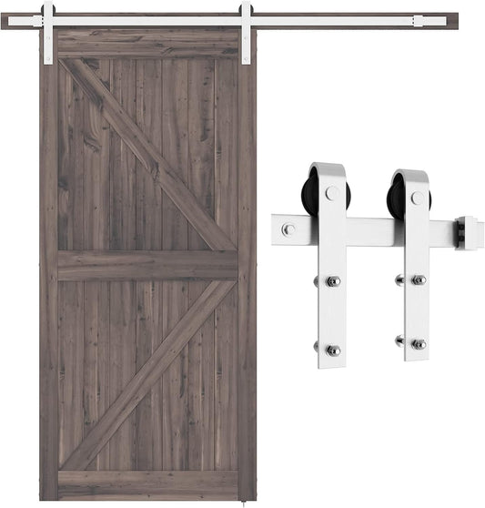 6.6 Feet Brushed Nickel Barn Door Hardware Kit-Heavy Duty Sliding Track-Smoothly and Quietly-Easy to Install-Fit 36"-40" Wide Door Panel (J Shape Hanger)