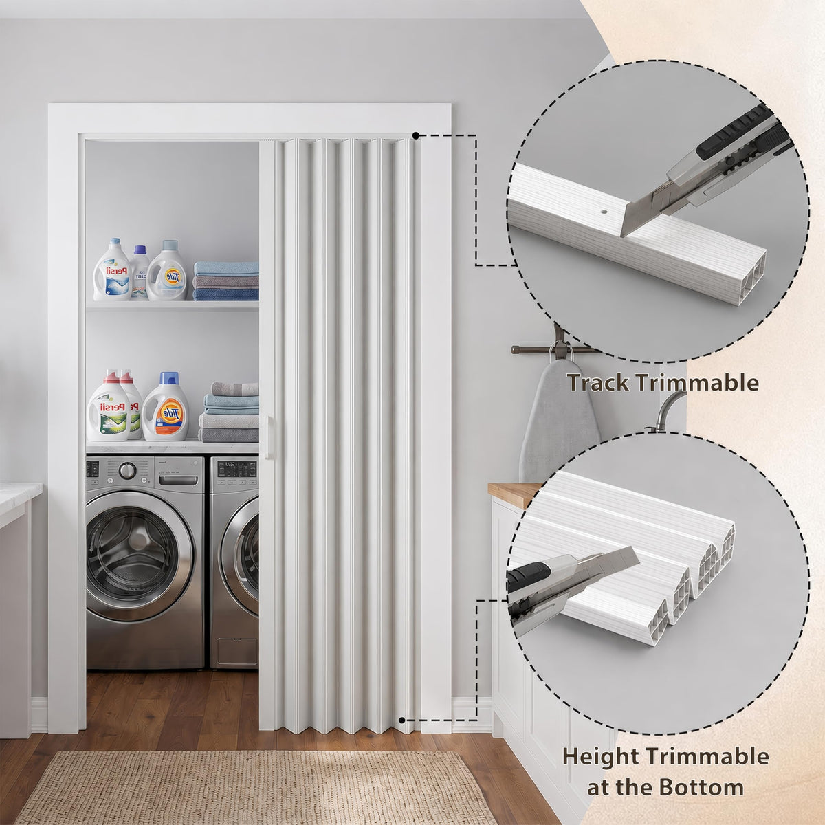 SMARTSTANDARD 32" x 80" Foldable Accordion Doors for Closet, PVC, White
