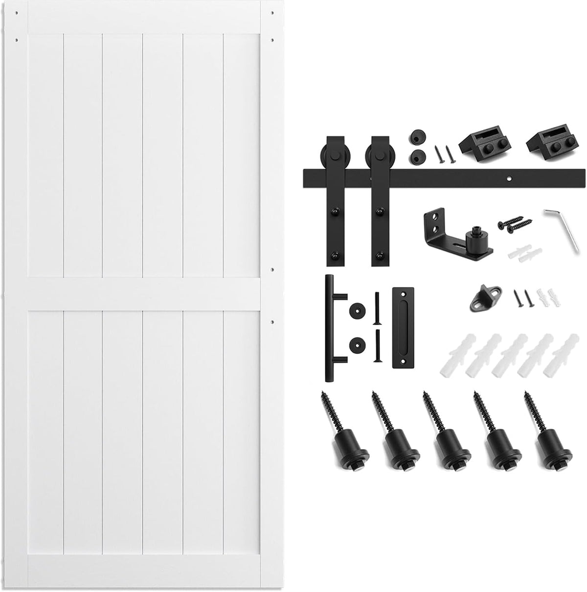 SMARTSTANDARD 42" x 84" White Sliding Barn Door with 7FT Black Hardware | Pre-Drilled Ready to Assemble, Waterproof PVC Coating, H-Frame