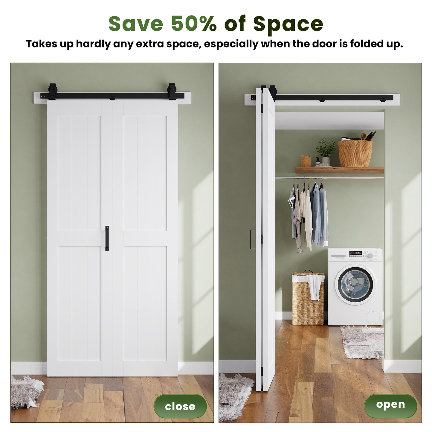 SMARTSTANDARD Bifold Barn Door 28'' x 84'',Bi-Fold Sliding Closet Doors | Hardware Kit Included,32'' Track Kit for 2 Doors,Waterproof & Quiet,Pre-Drilled Holes Easy Assembly,White