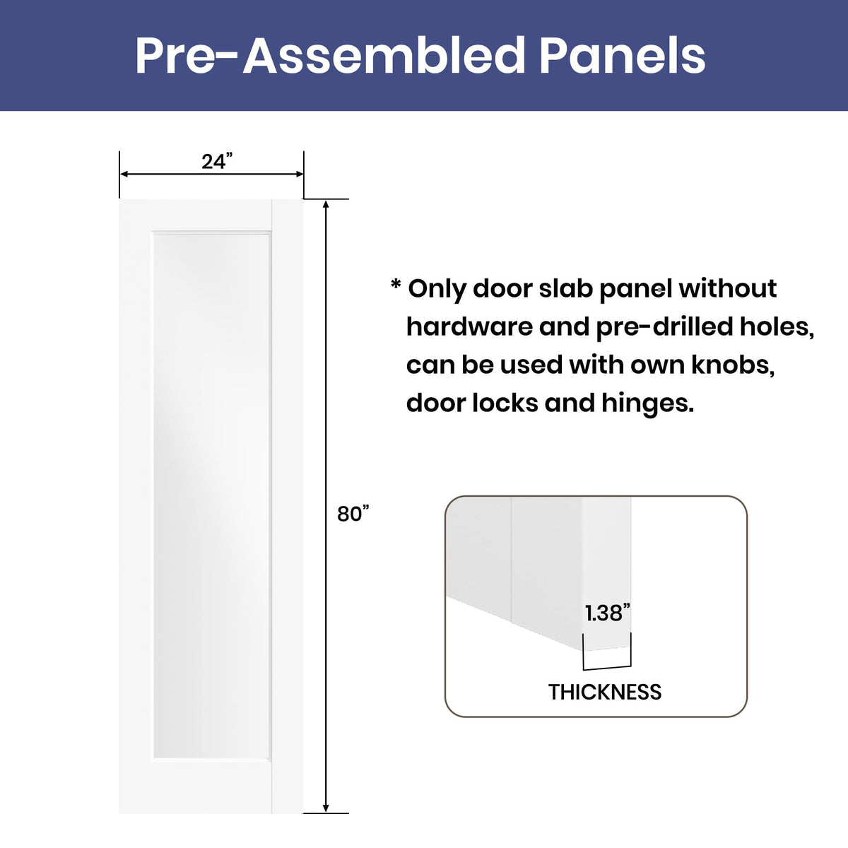 SMARTSTANDARD 24" x 80" Interior Glass Door, Solid Core, Pre-Assembled