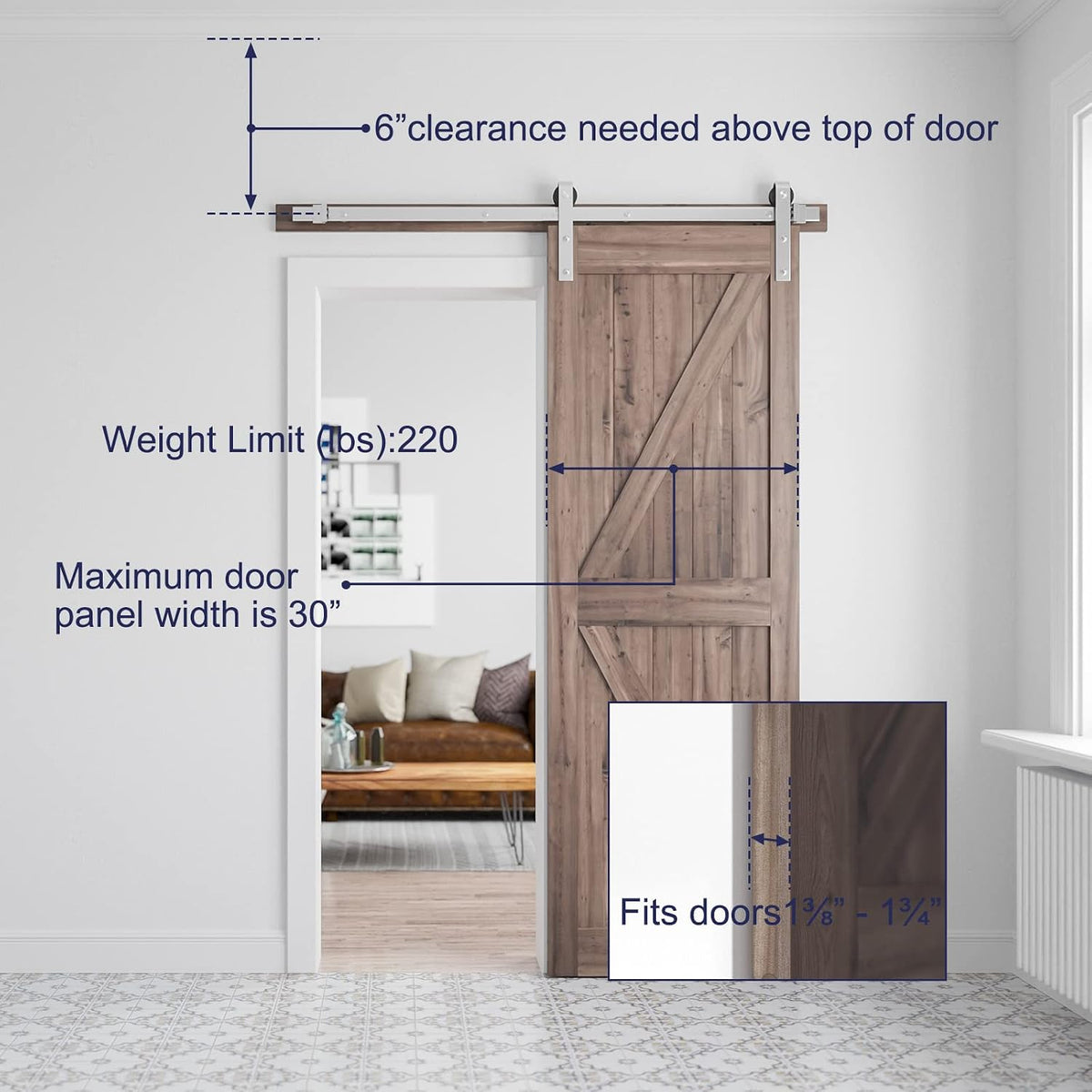 SMARTSTANDARD 5 Feet Brushed Nickel Barn Hardware Kit, Fit 30" W Door