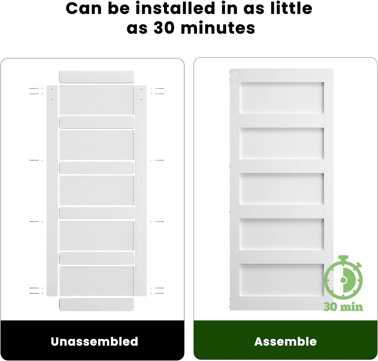 SMARTSTANDARD 40in x 84in Sliding Barn Door with 7FT Hardware Track Kit | Waterproof PVC Surface, Pre-Drilled Holes Easy to Assemble, Solid, MDF, White, 5-Panel