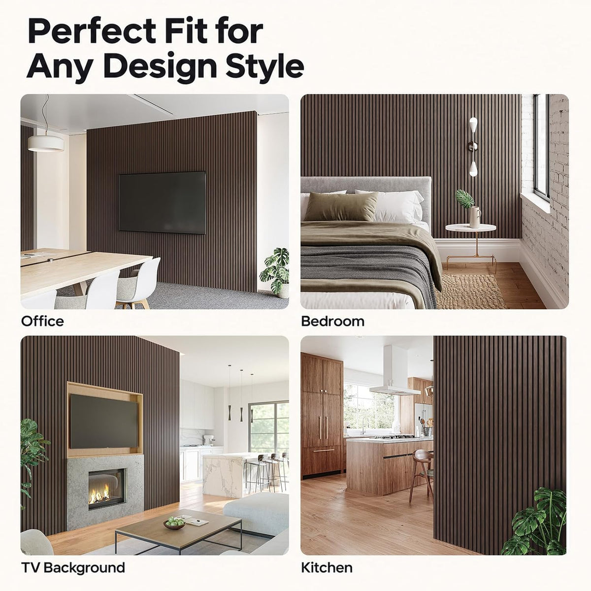 SMARTSTANDARD 2 Pack 106" x 12.6" Wood Slat Wall Panels, Dark Walnut