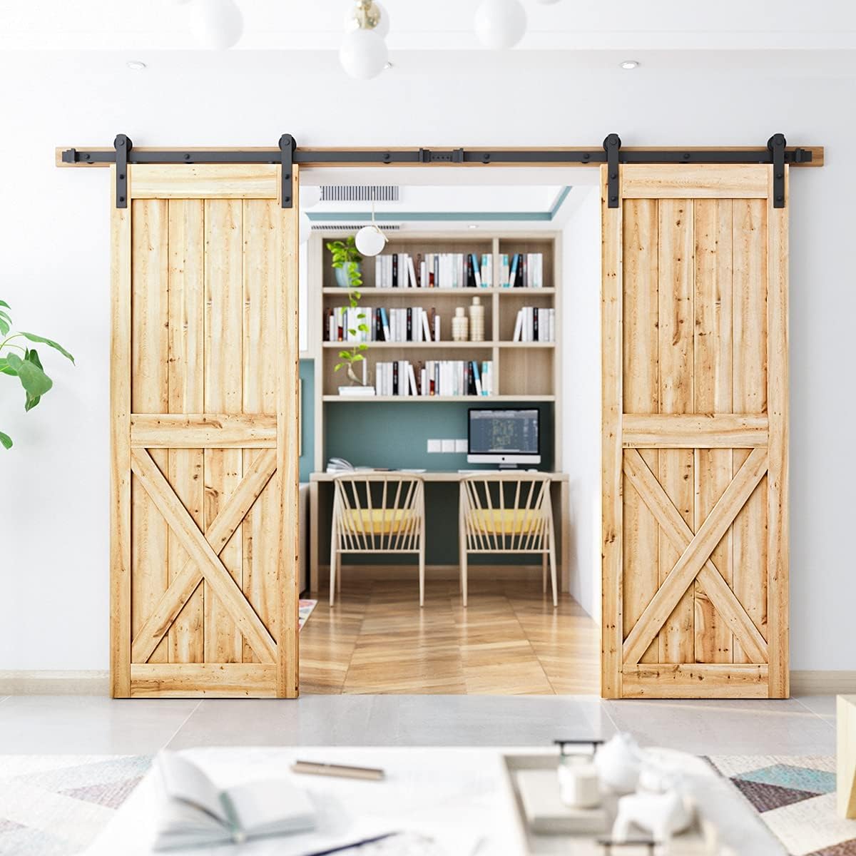 SMARTSTANDARD 10 FT Double Barn Door Hardware Kit, Fit 30" W Door Panel