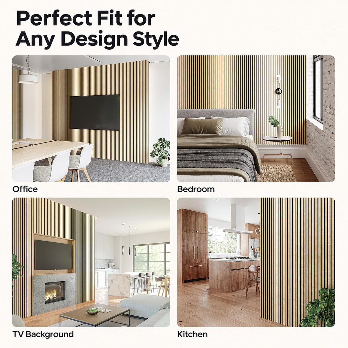 SMARTSTANDARD 4 Pack 105.9" x 12.6" Wood Slat Wall Panels, White Oak