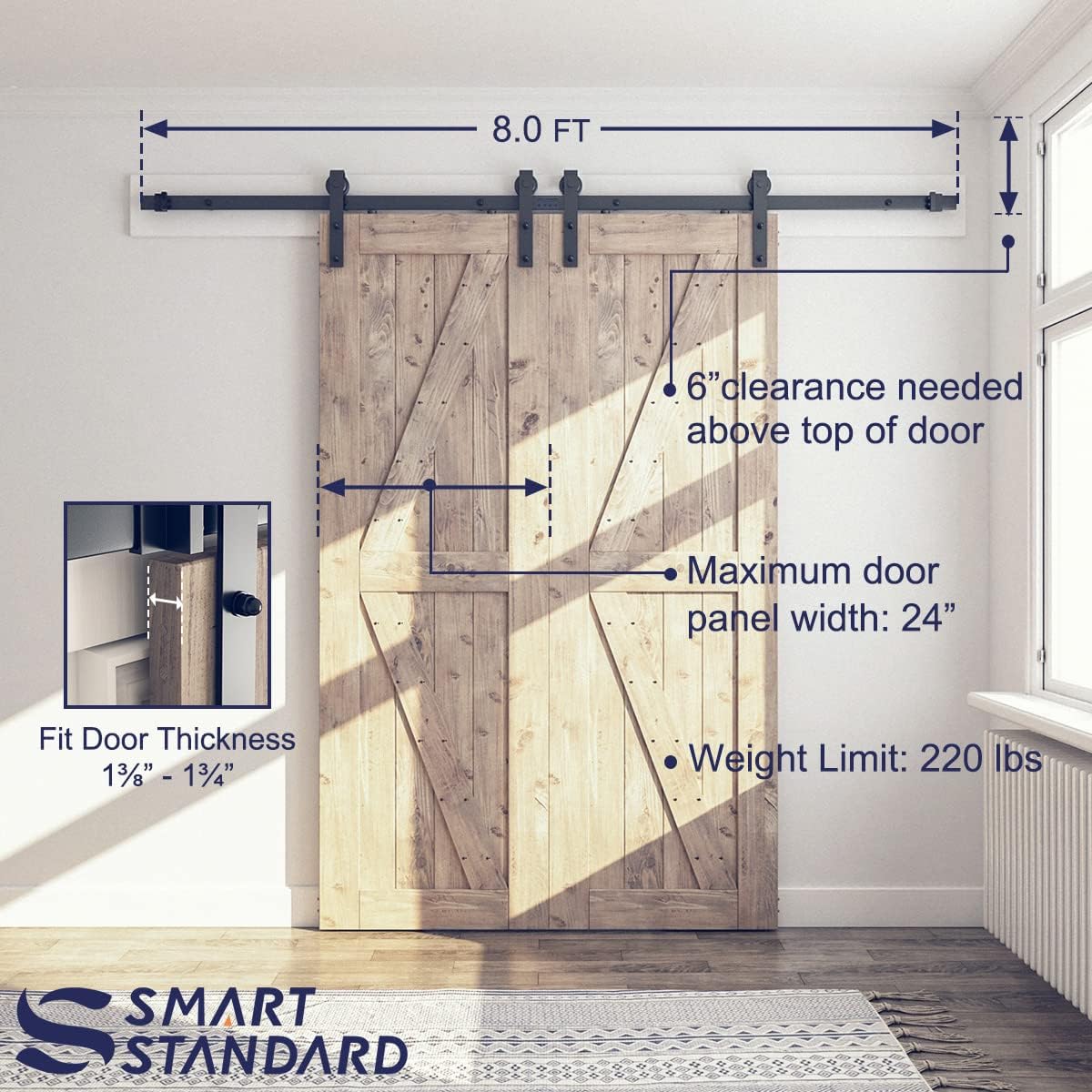 Double Barn Door Hardware Kit, J Shape Hanger