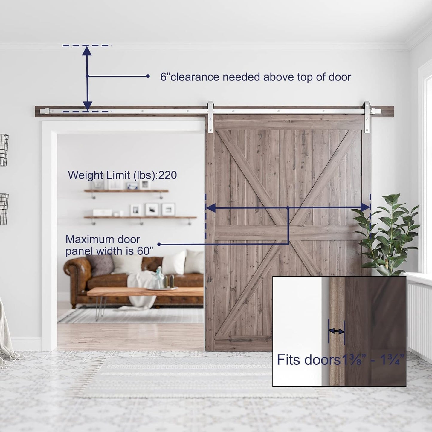 SMARTSTANDARD 10 Feet Brushed Nickel Barn Door Hardware Kit-Heavy Duty Sliding Track-Smoothly and Quietly-Easy to Install-Fit 60" Wide Door Panel (J Shape Hanger)