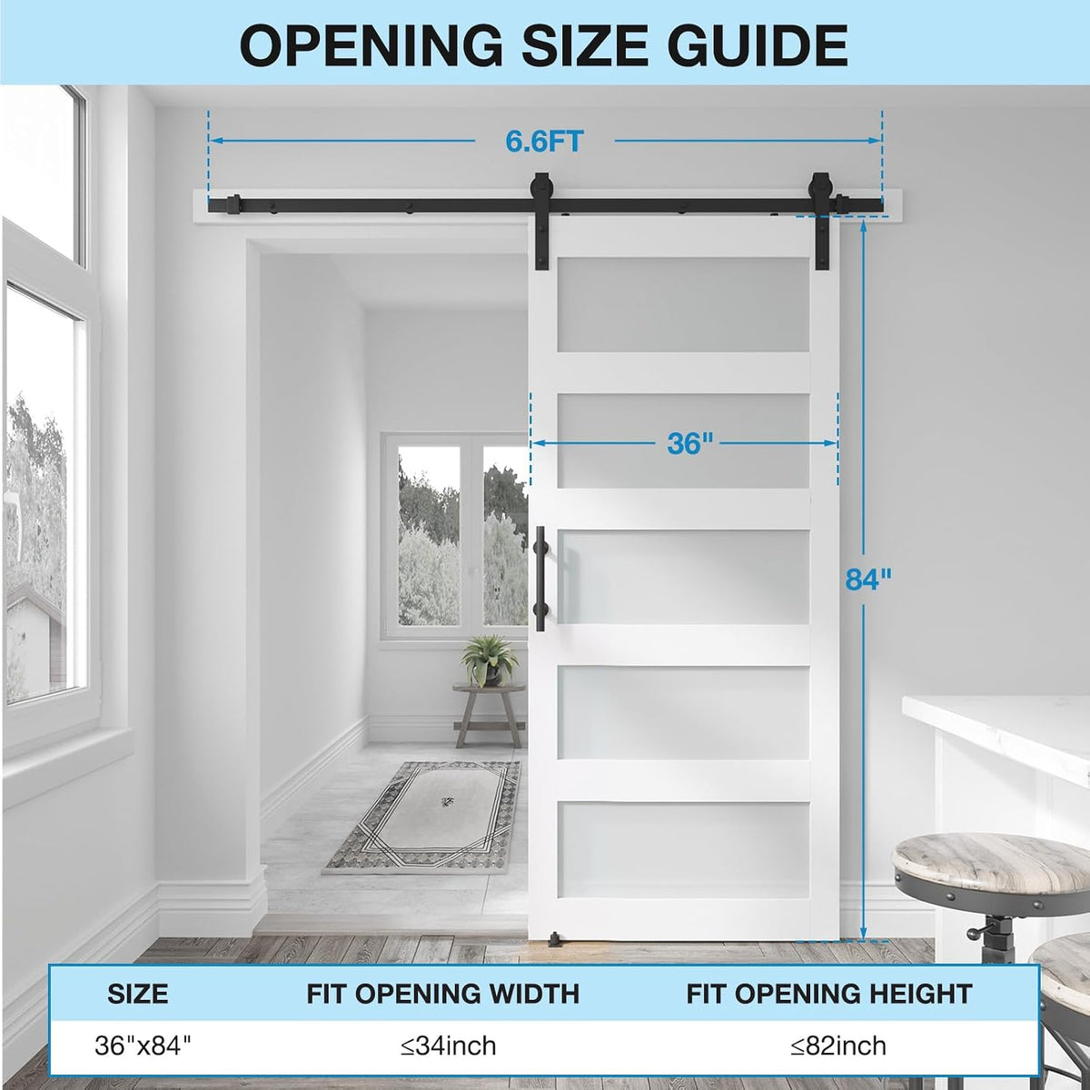 COSHOMER 36in x 84in 5-Panel Sliding Glass Barn Door with 4ft Hardware Kit